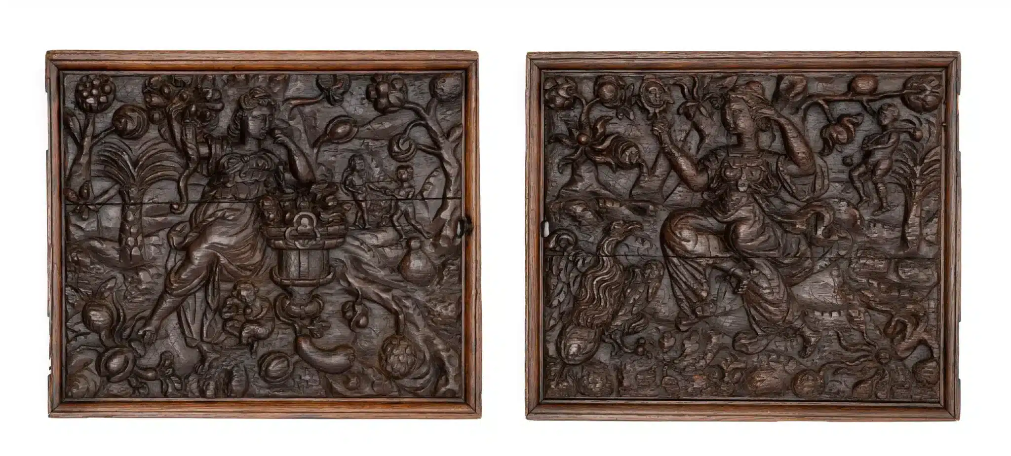 A Pair of Richly Carved Flemish Renaissance Oak Panels