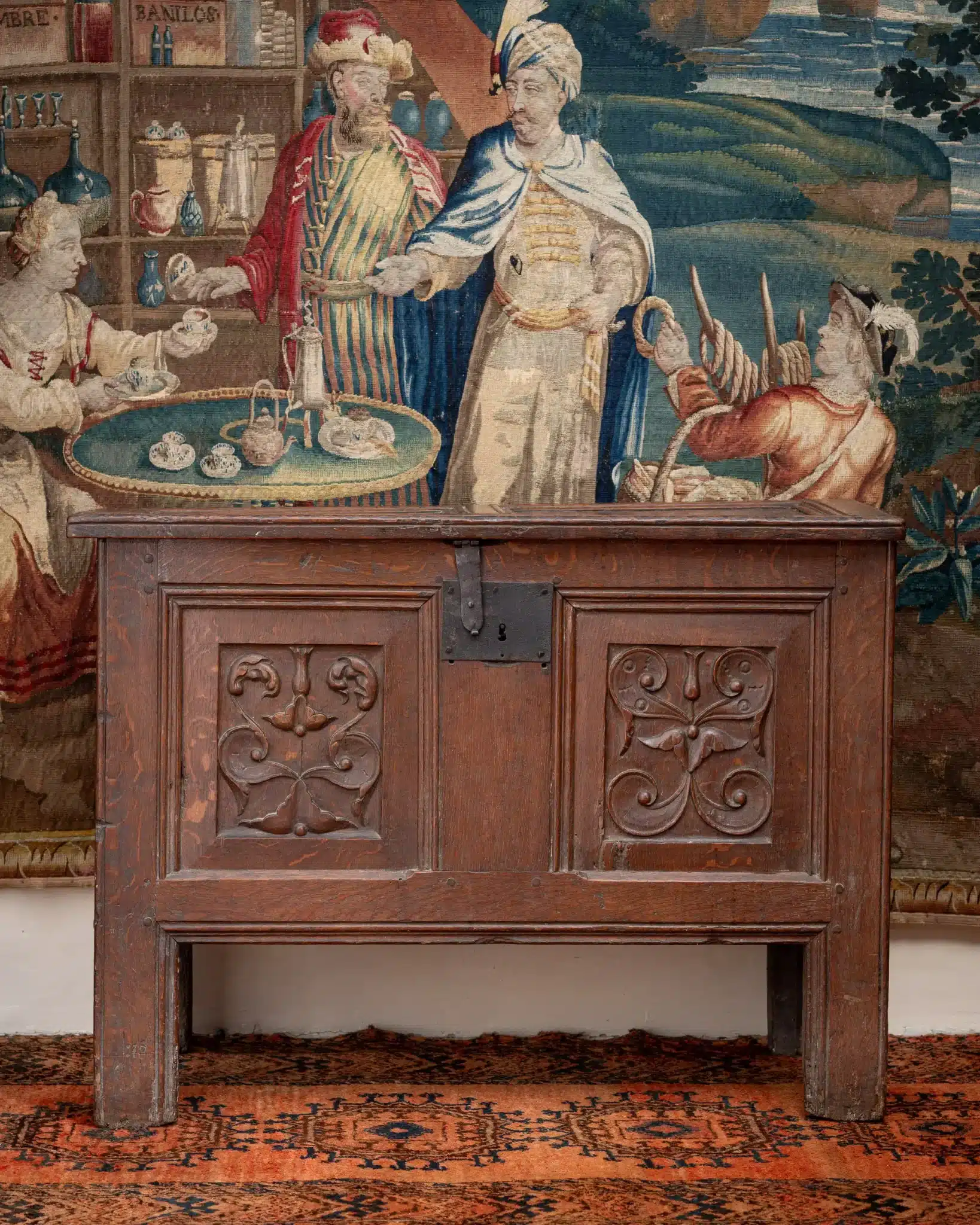 Henry VIII Joined Oak Chest with Floral Panels and Portrait Roundel