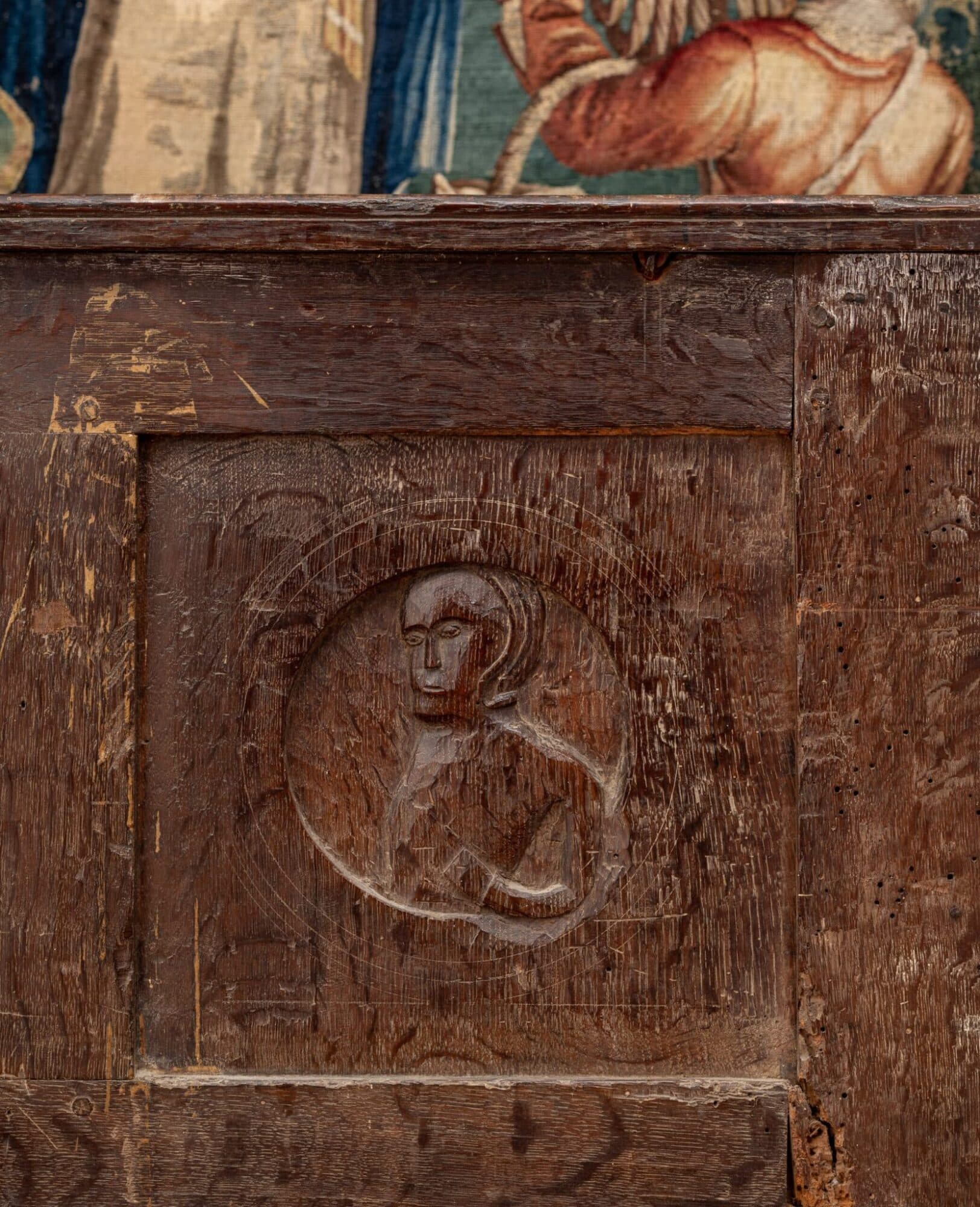 Henry VIII Joined Oak Chest with Floral Panels and Portrait Roundel