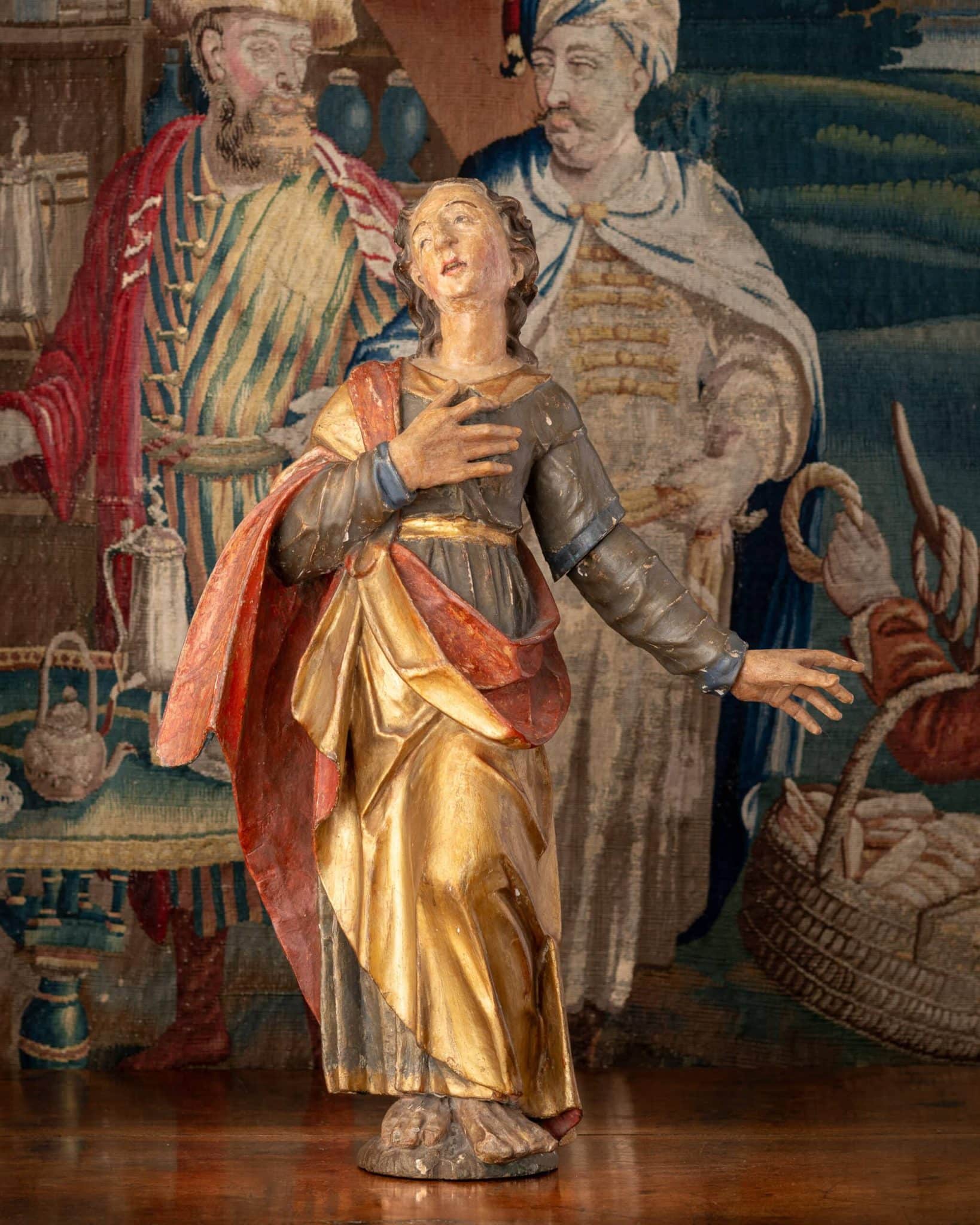 17th-Century Polychrome Sculpture of a Female Saint