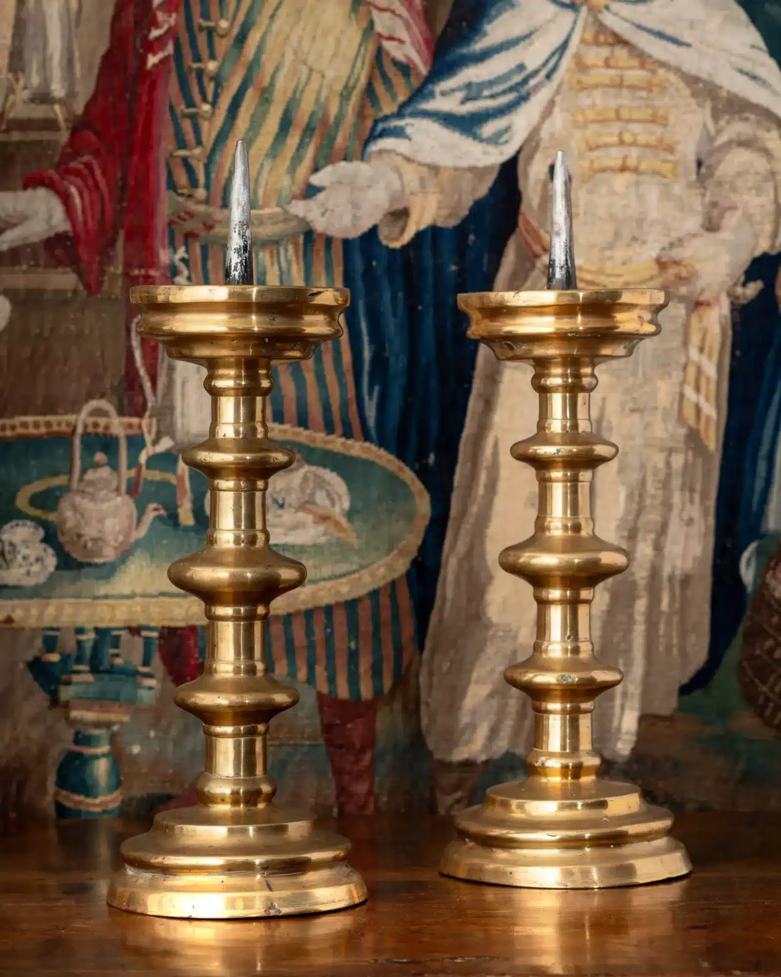 Pair of Renaissance Brass Pricket Candlesticks