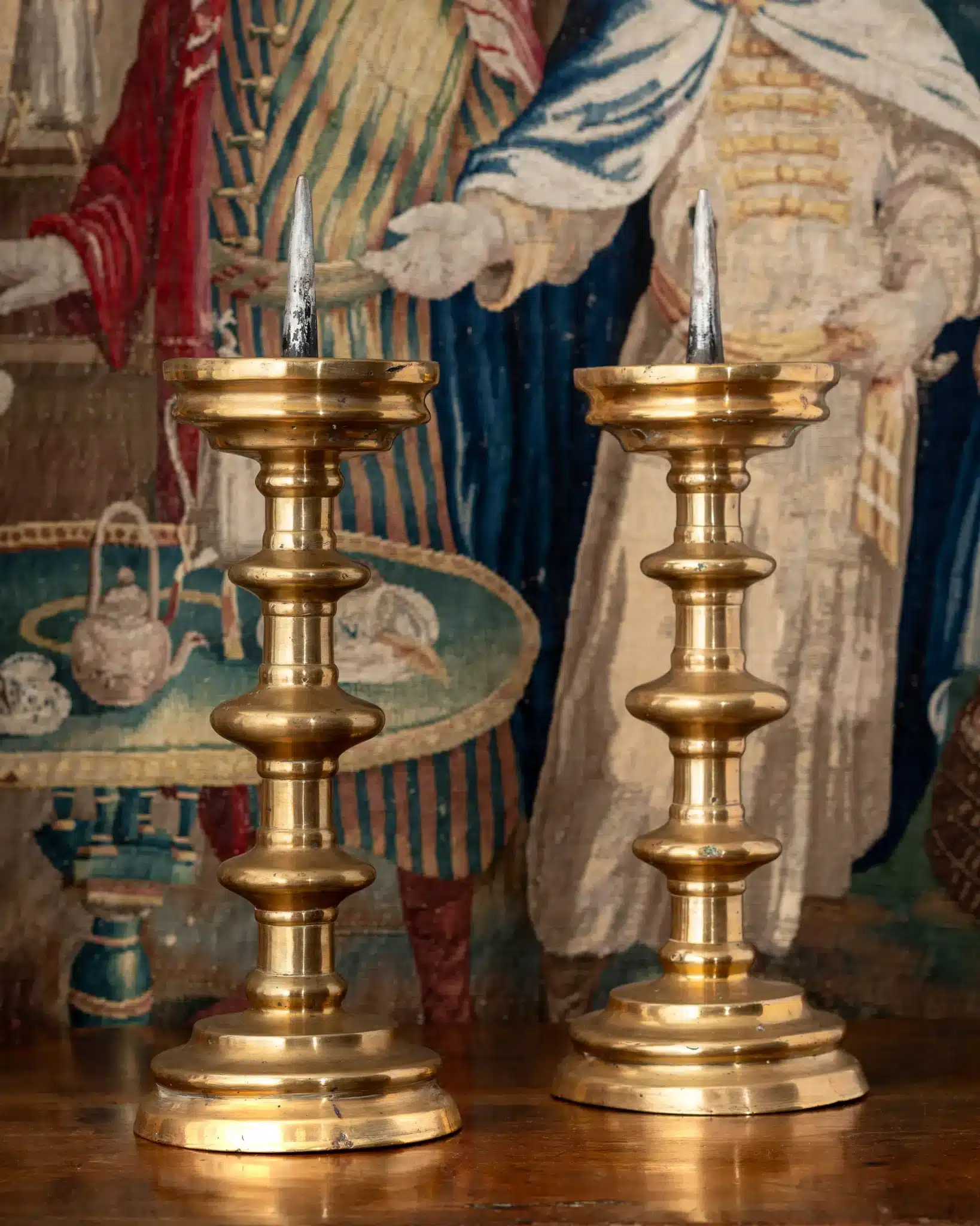 Pair of Renaissance Brass Pricket Candlesticks