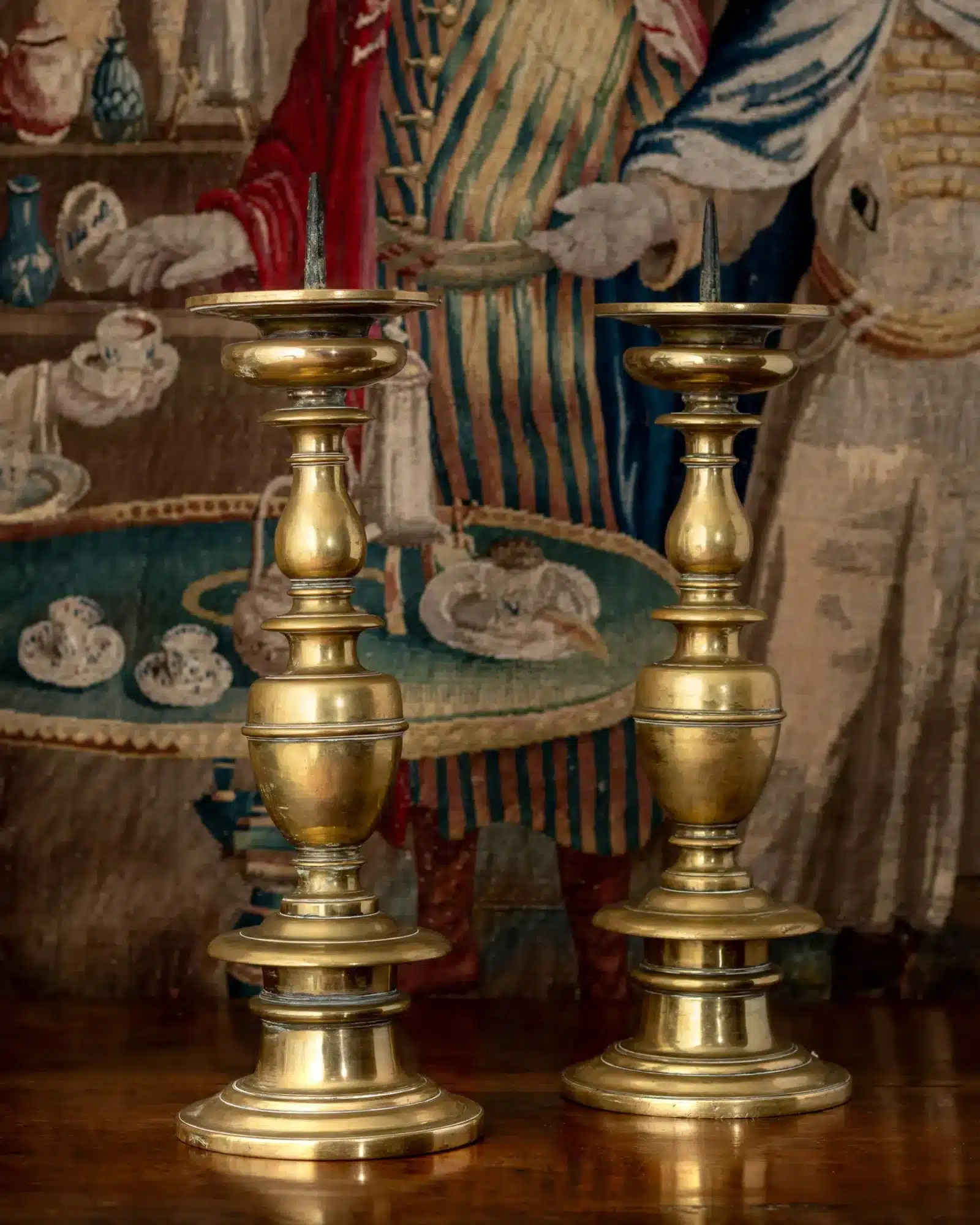 Pair of Large Renaissance Brass Pricket Candlesticks