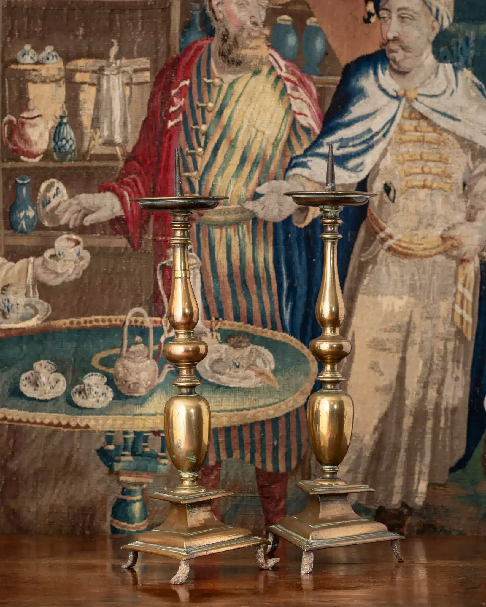 17th century pair of brass candlesticks