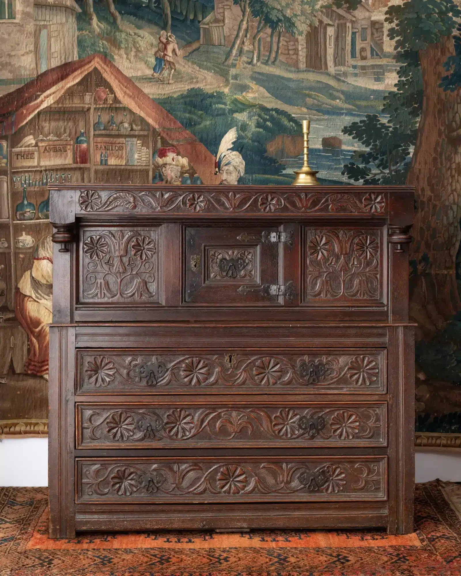 Charles II joined oak press cupboard with drawers
