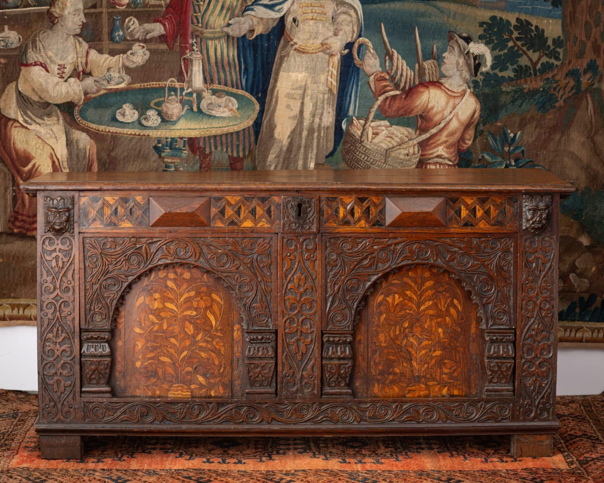 Elizabeth I Inlaid and Carved Oak Chest