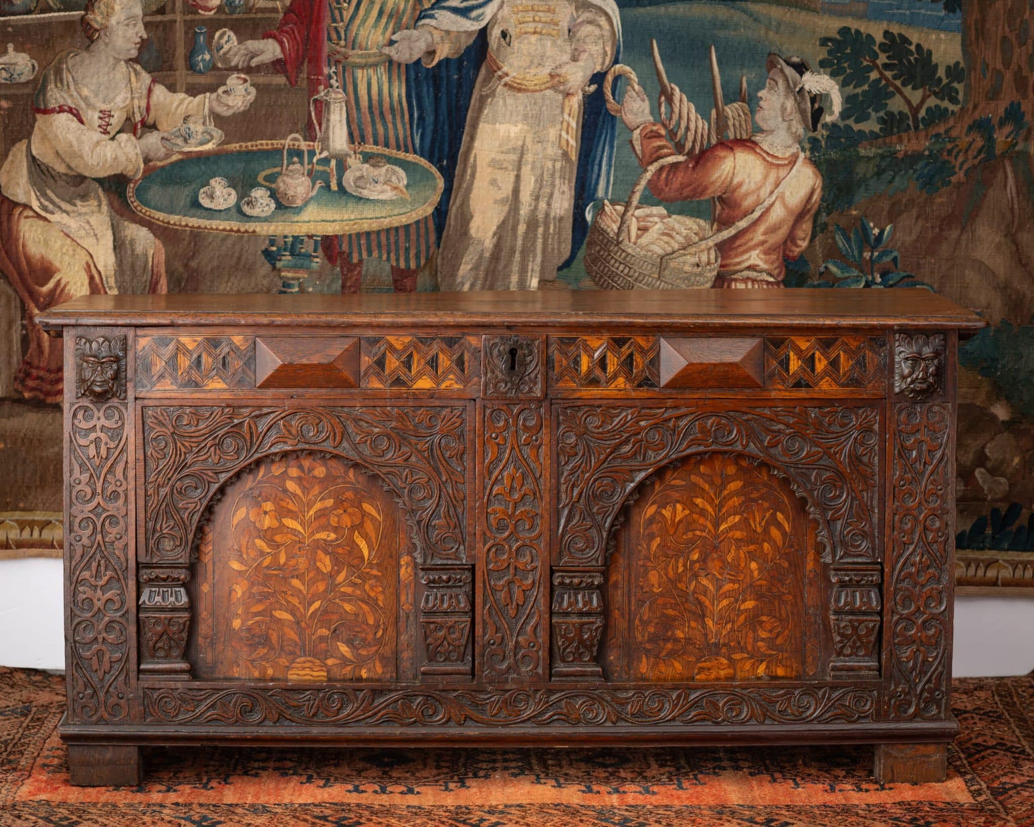 Elizabeth I Inlaid and Carved Oak Chest