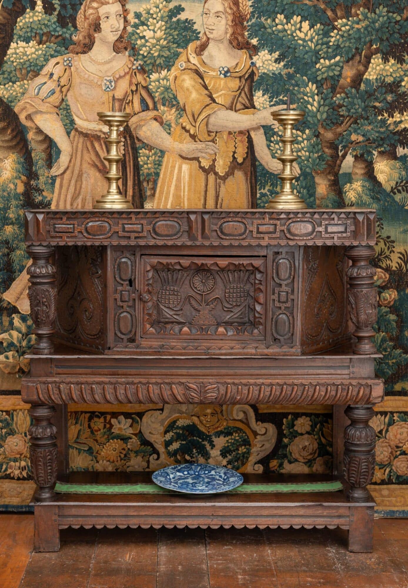 James I Oak Carved Canted Livery Cupboard