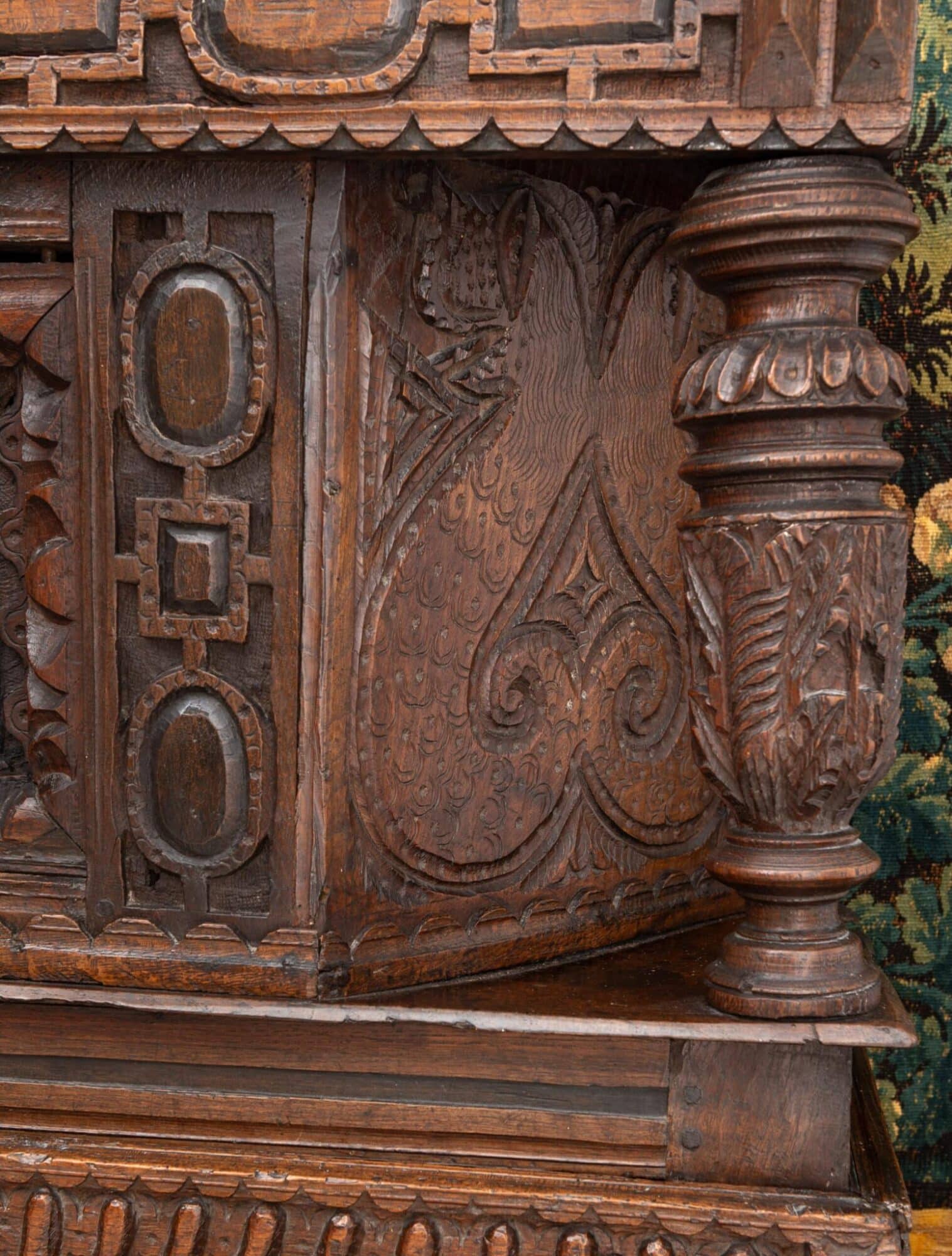 James I Oak Carved Canted Livery Cupboard
