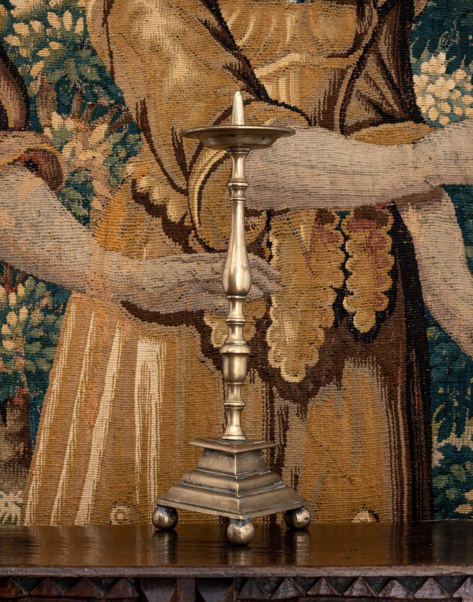 Italian 17th-Century Brass Tripod Pricket Candlestick