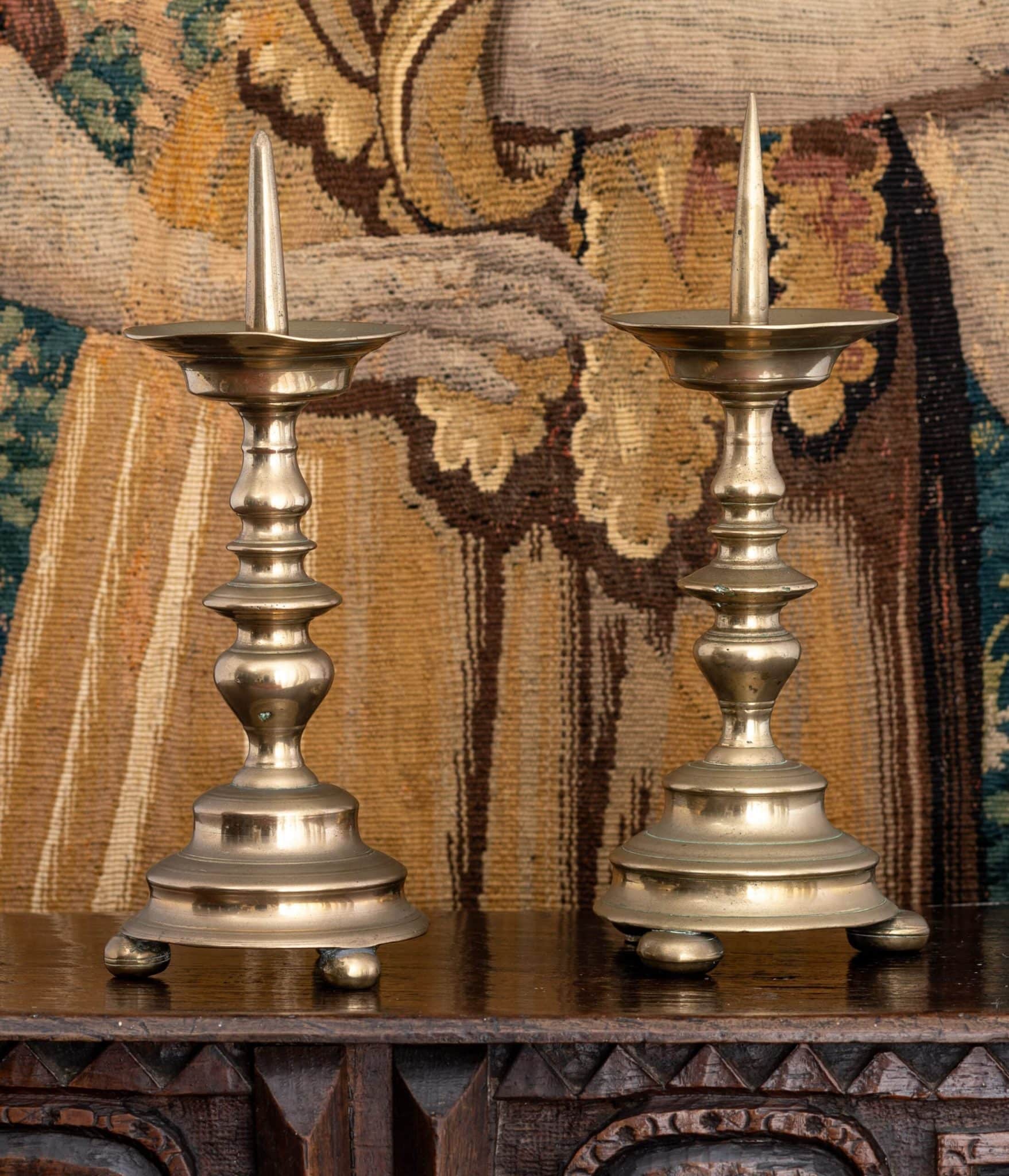 Pair of Nuremberg Renaissance Brass Pricket Candlesticks