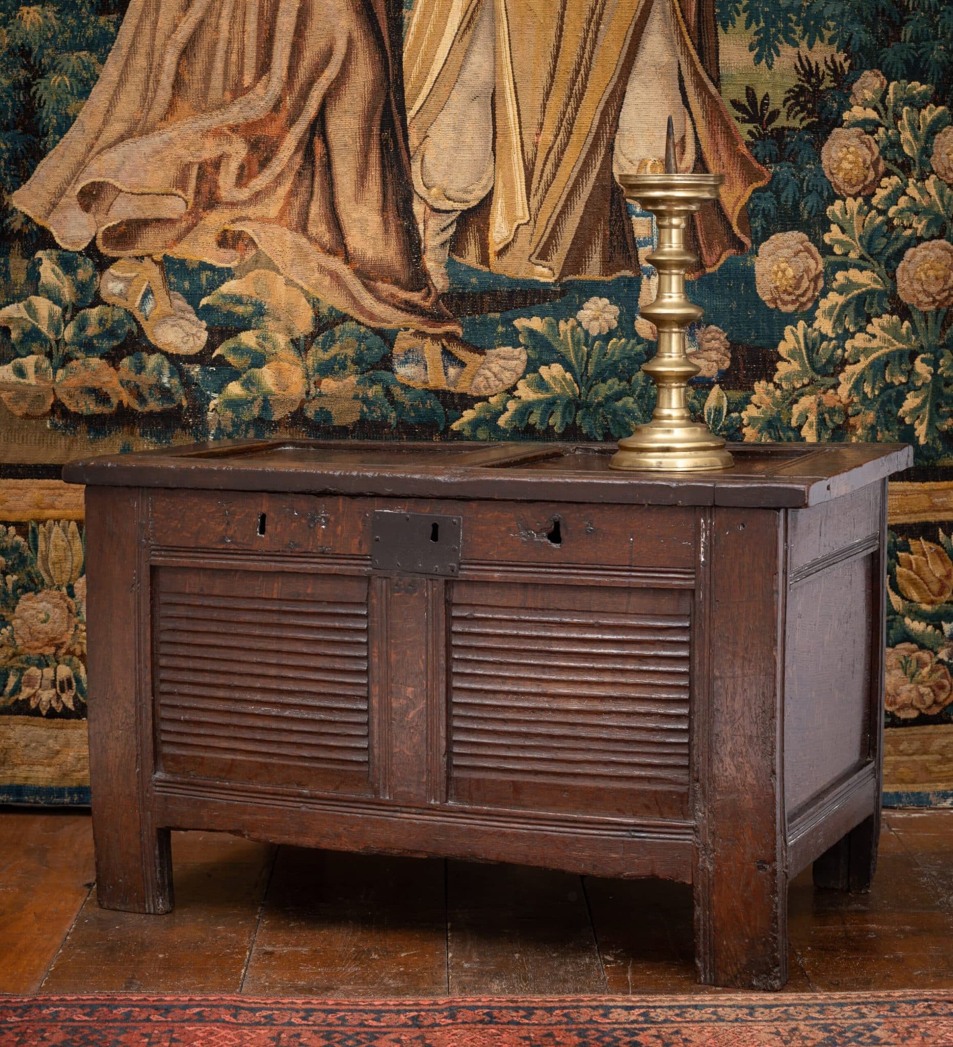 Henry VIII / Edward VI Oak Joined Chest with Horizontal Linenfold Panels