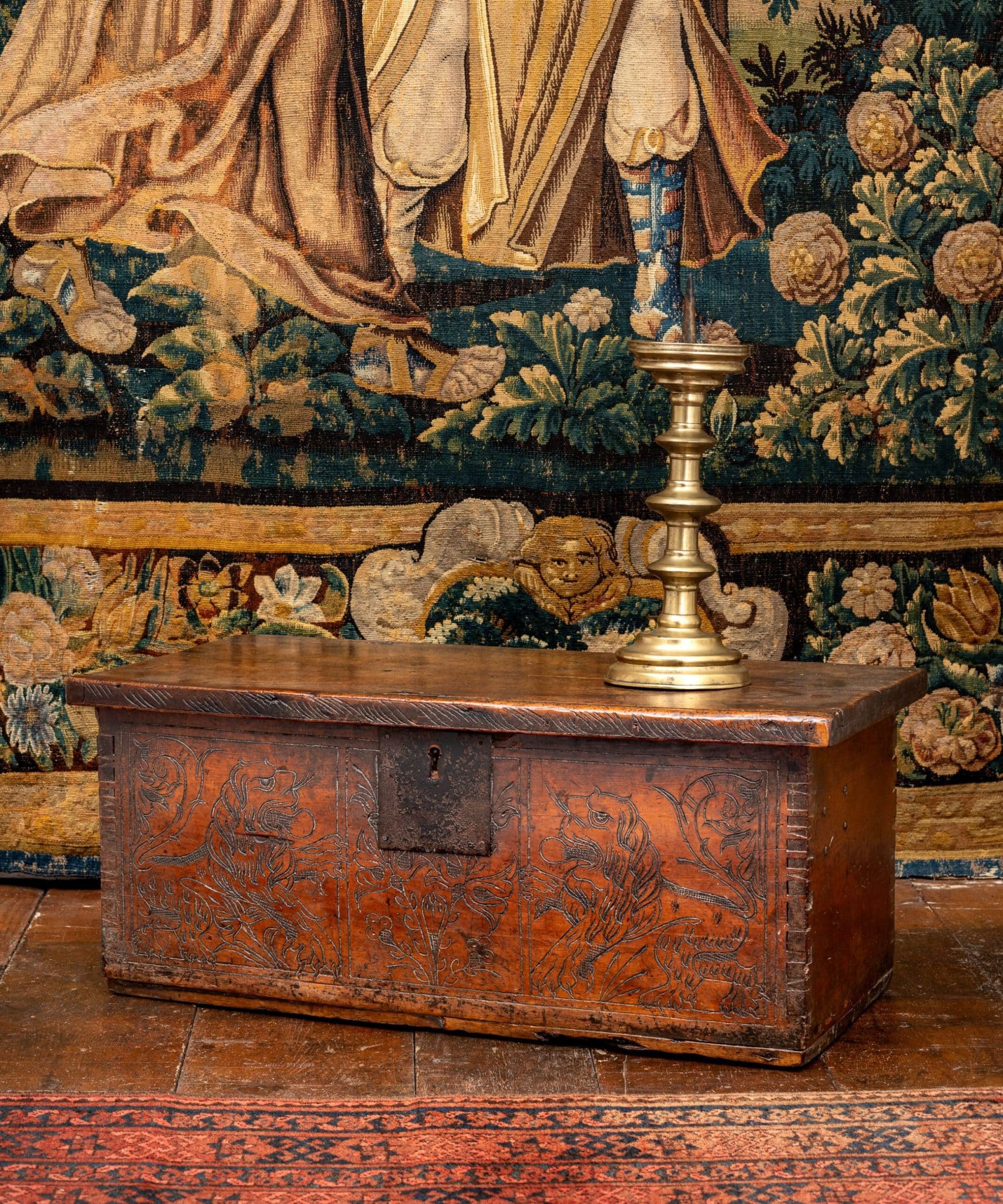 Anglo-Italian Cypress Chest with Rampant Lions