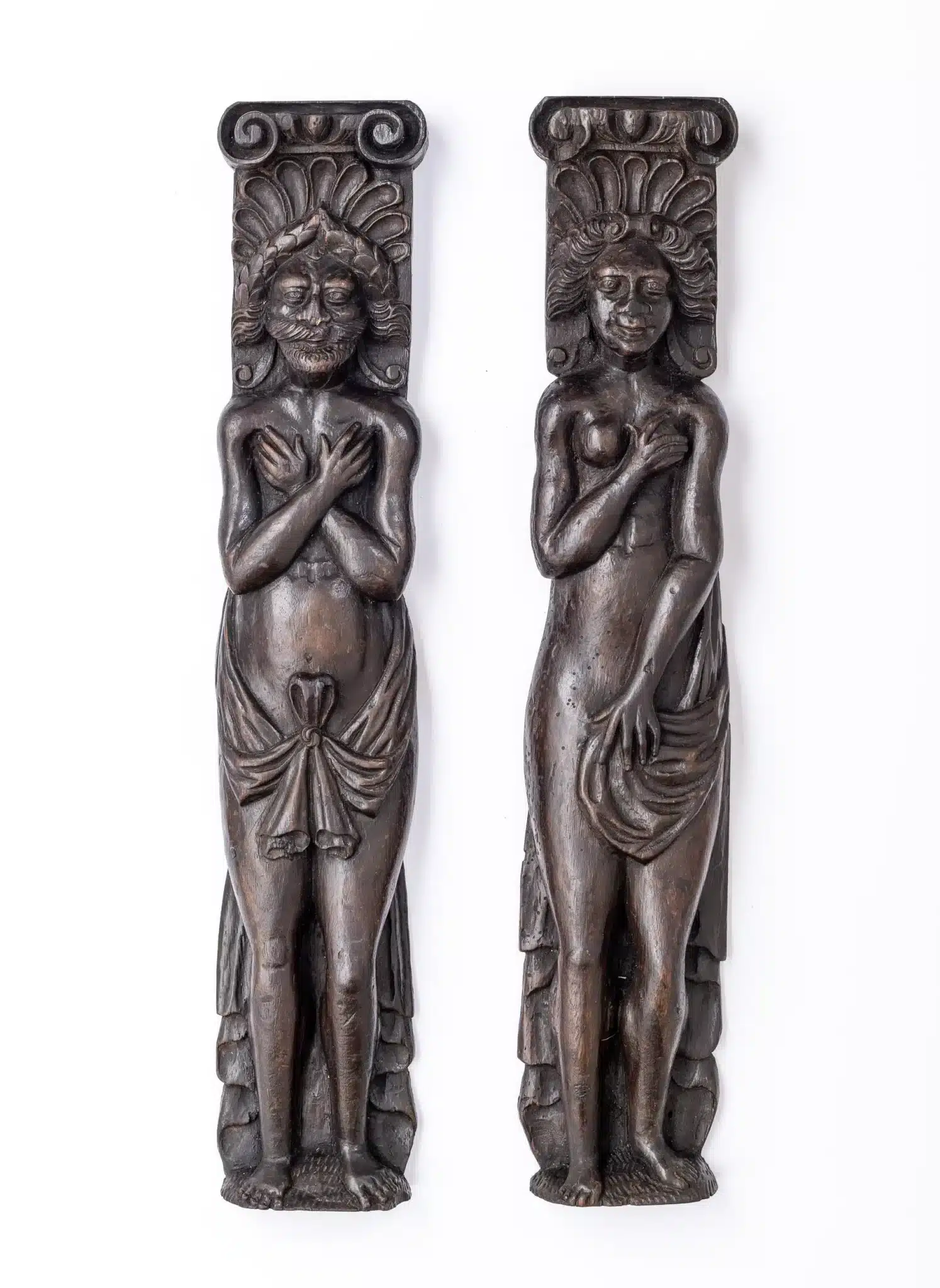 Pair of Full-Bodied Atlante and Caryatid Figures