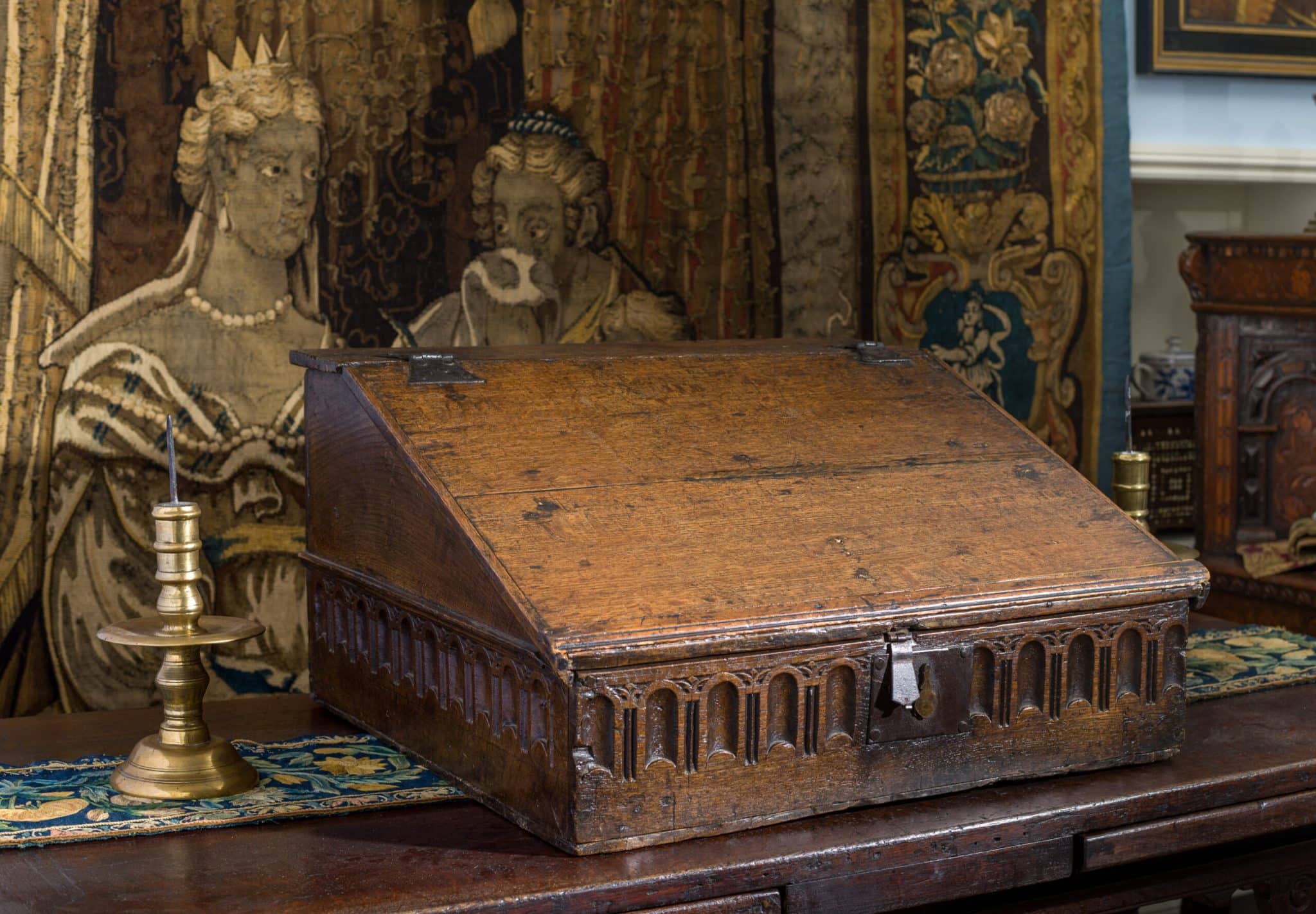 Elizabeth I oak carved desk box