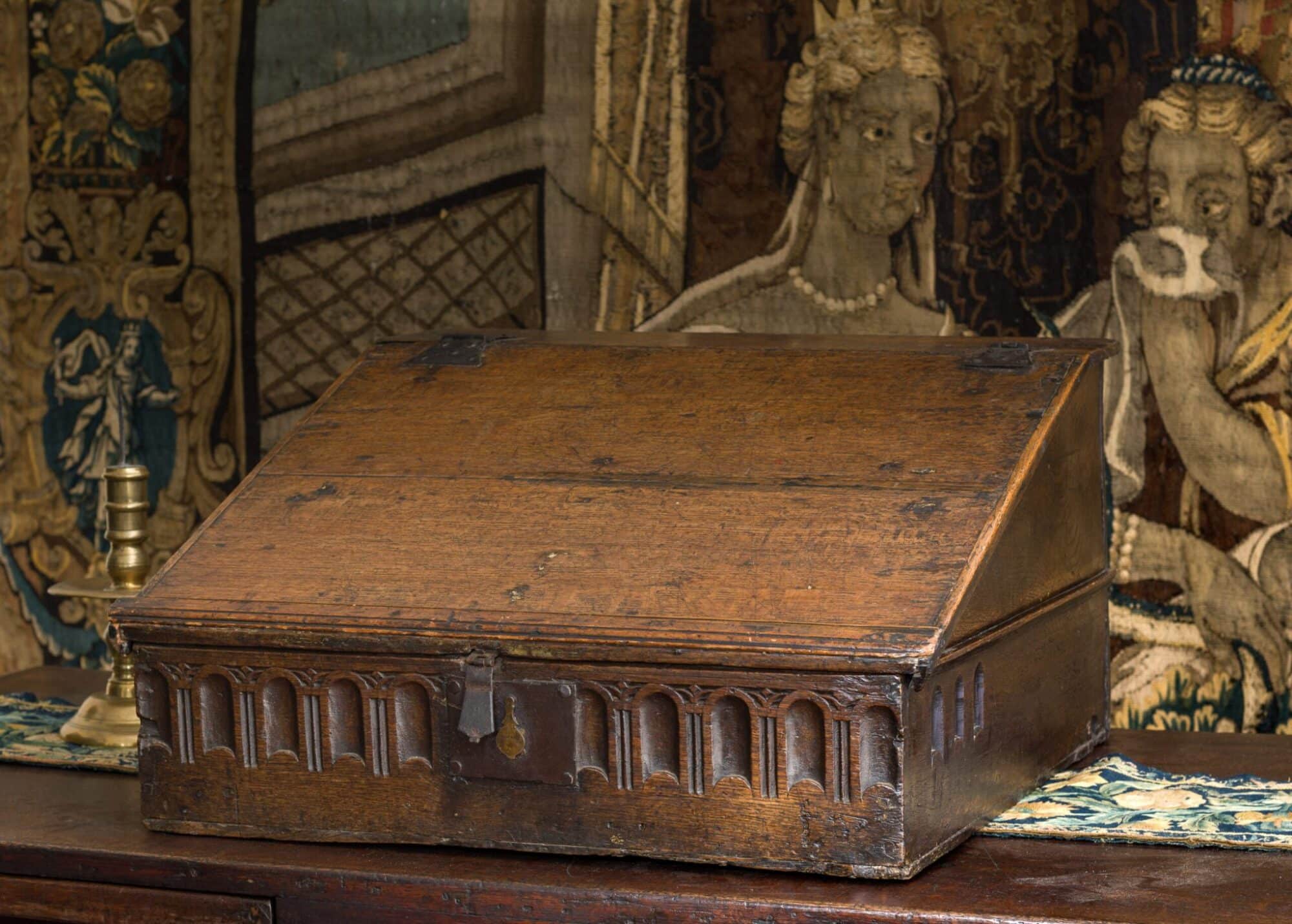 Elizabeth I oak carved desk box