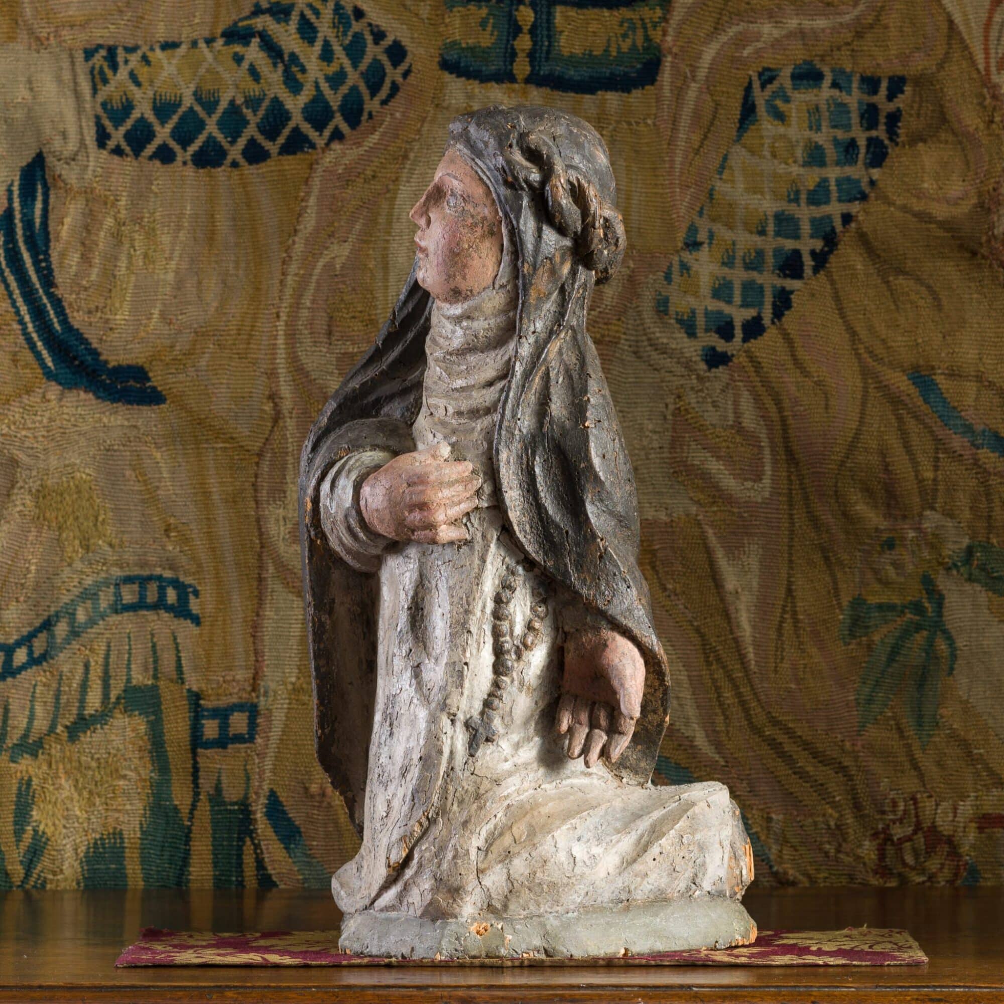 Renaissance Polychromed Sculpture of a Kneeling Nun
