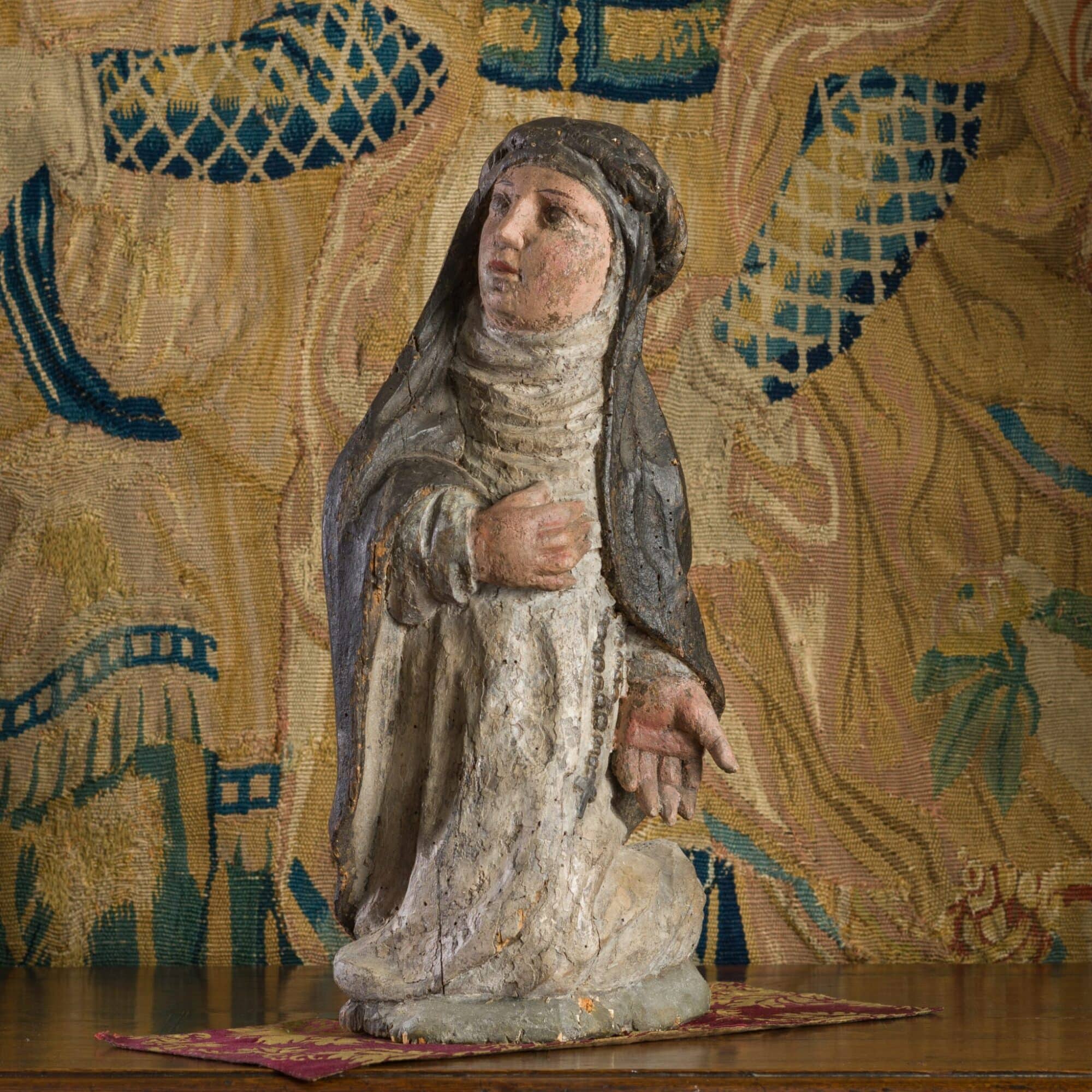 Renaissance Polychromed Sculpture of a Kneeling Nun