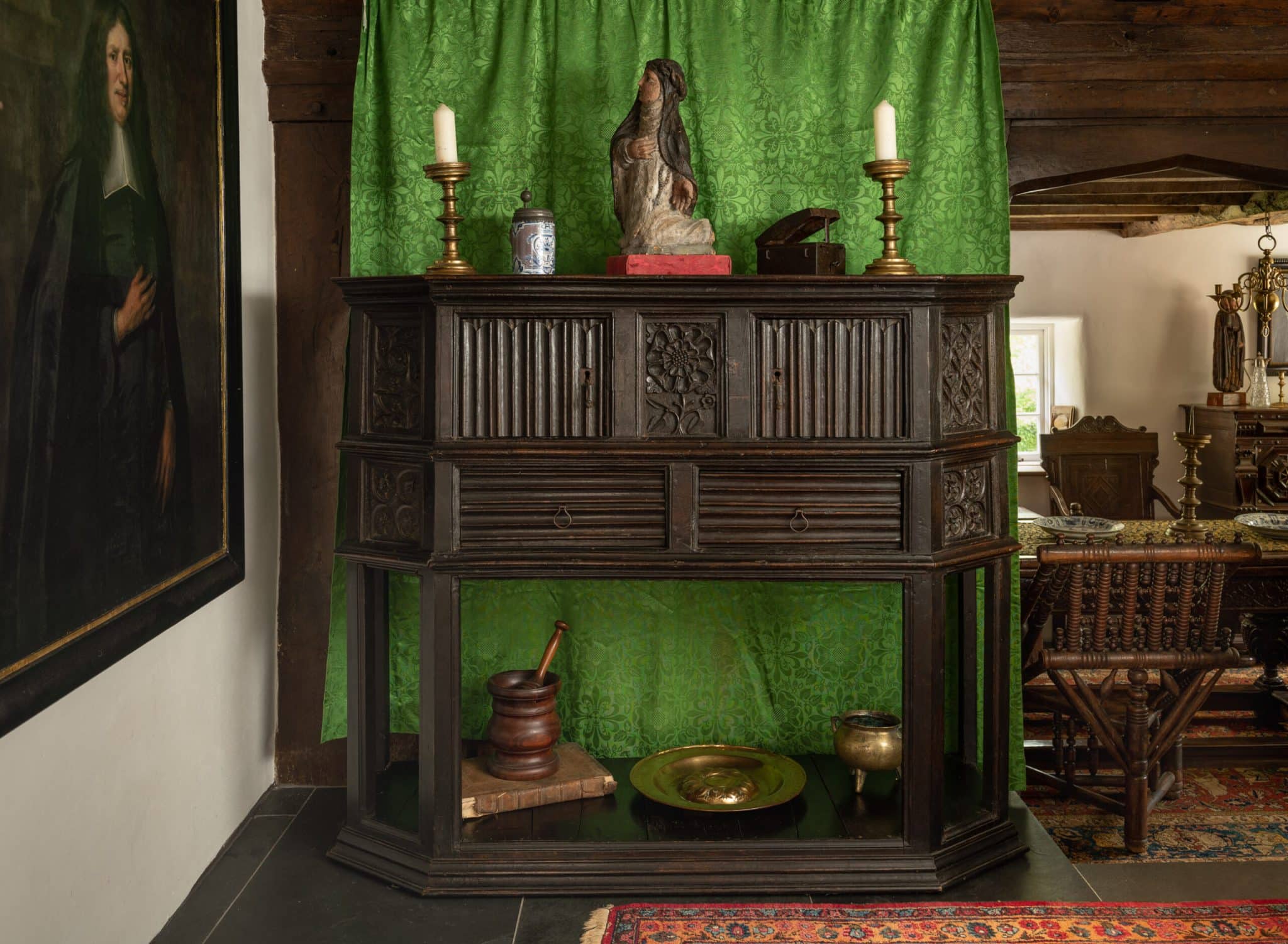Henry VII joined oak canted cupboard