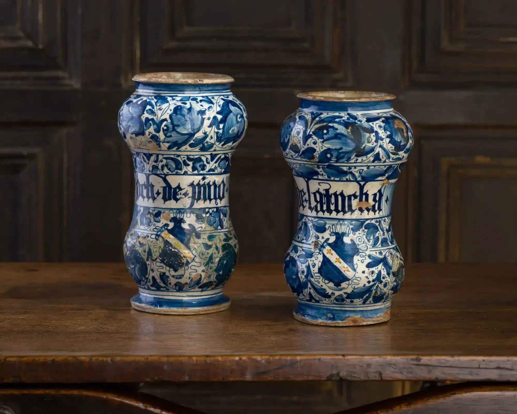 Pair of Albarello drug jars
