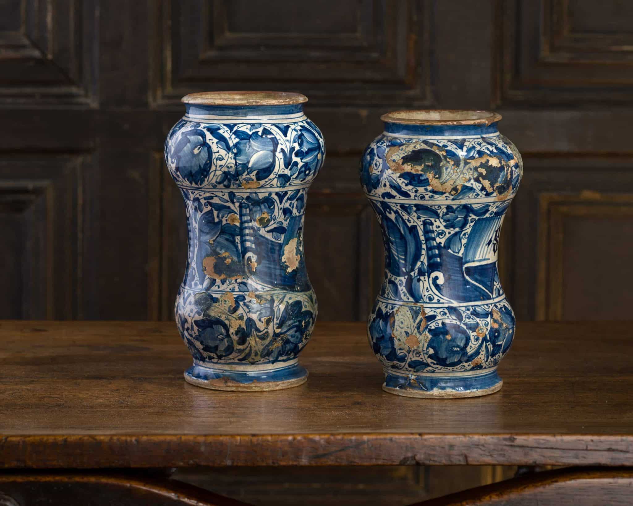 Pair of Albarello drug jars