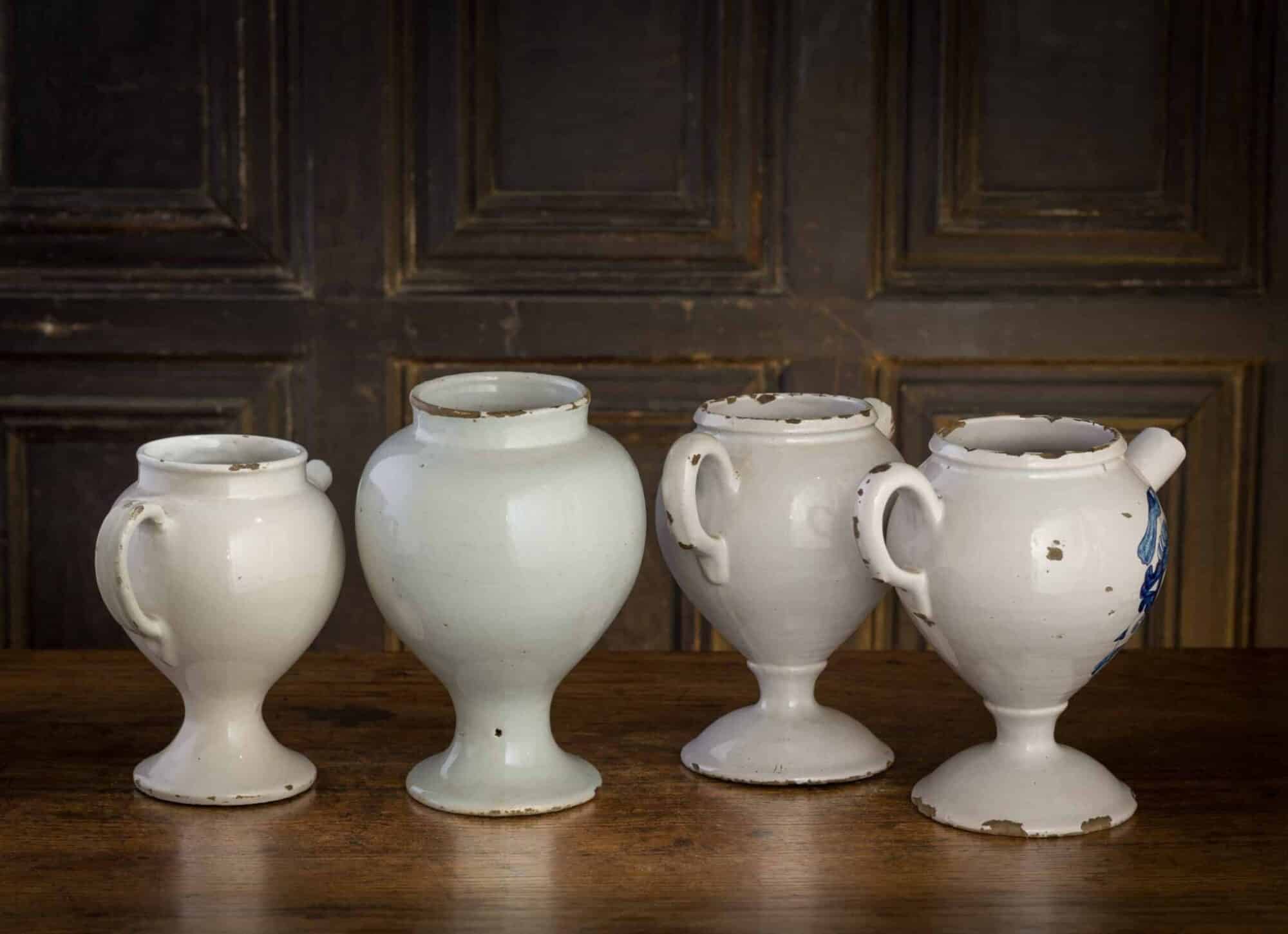 Set of Four Blue-and-White Apothecary Syrup Jars