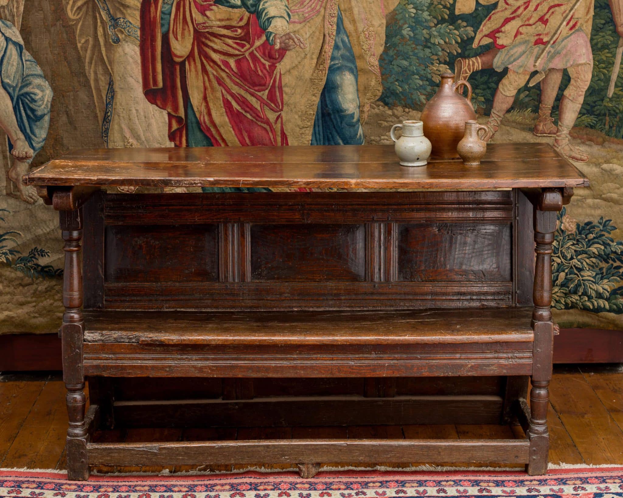 Charles I Joined Oak and Elm Settle-Table