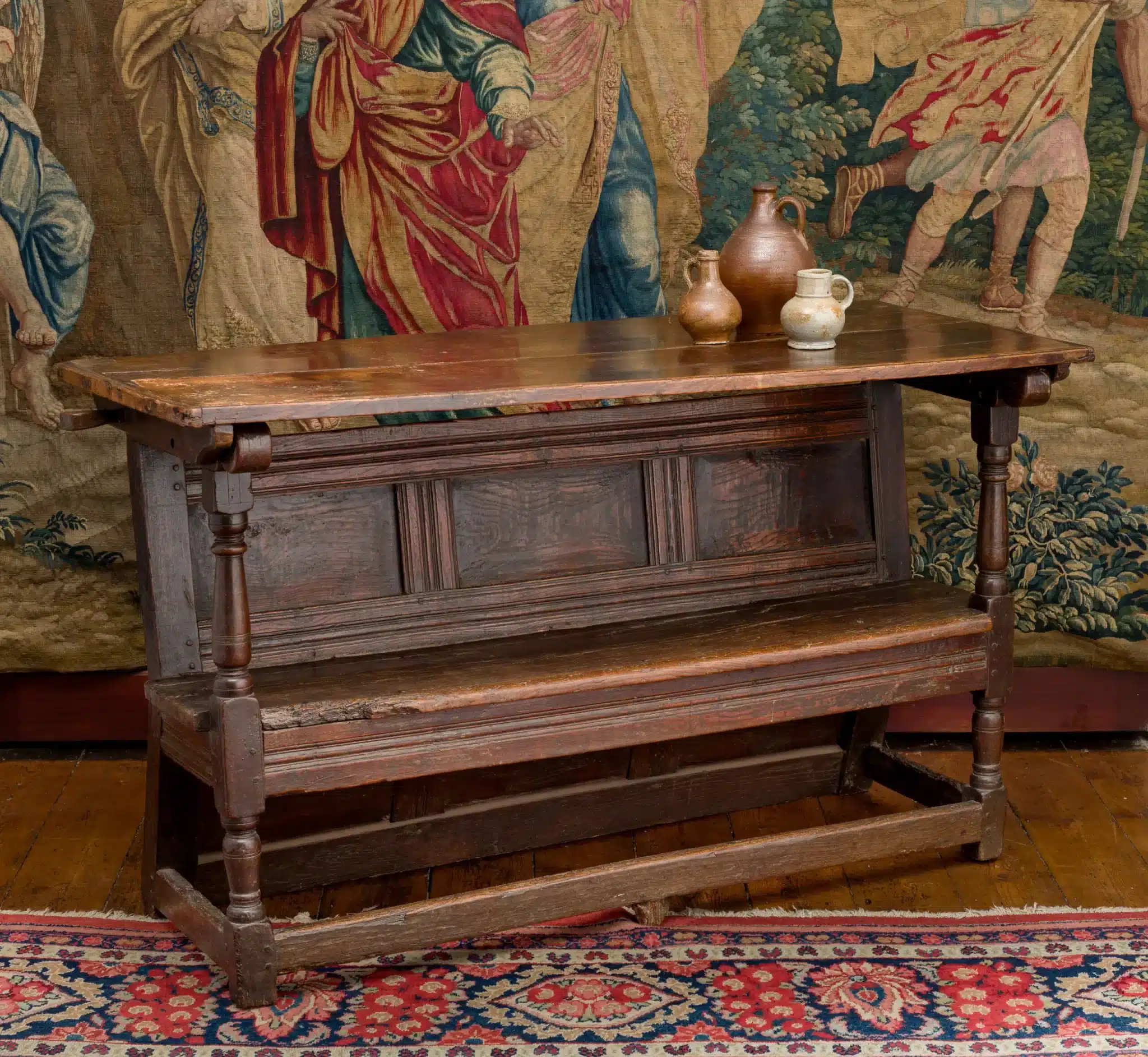 Charles I Joined Oak and Elm Settle-Table