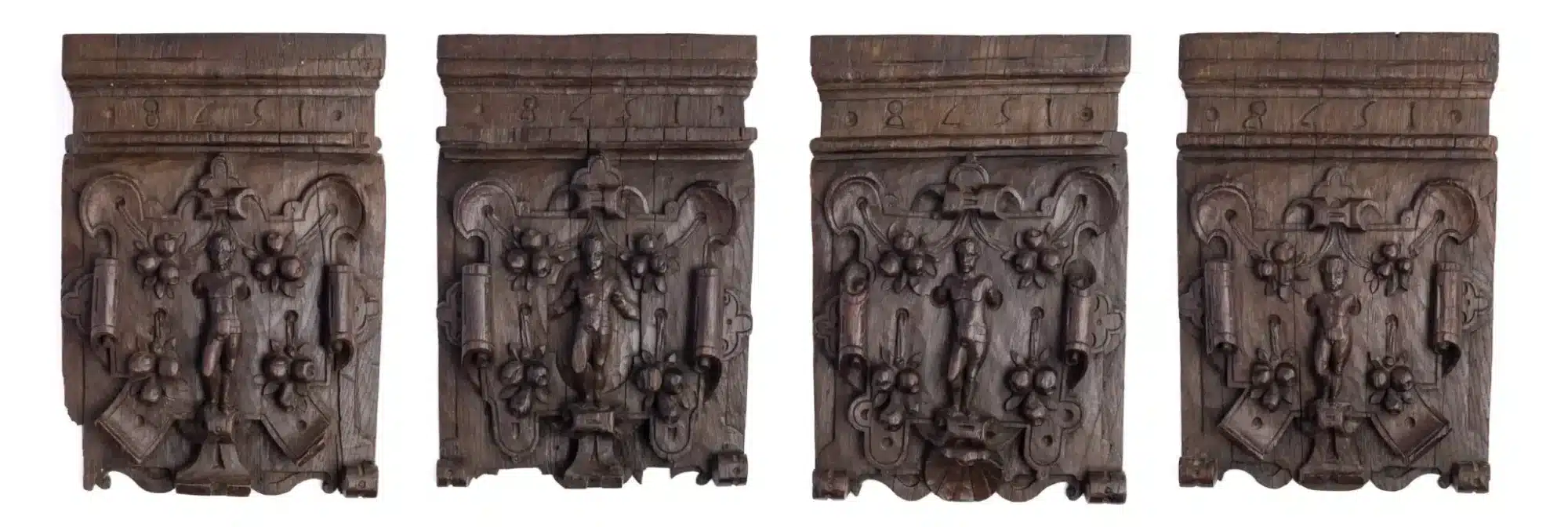 Elizabeth I Carved Oak Capitals, Dated 1578