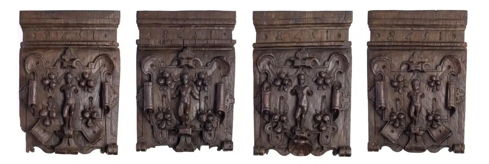 Elizabeth I Carved Oak Capitals, Dated 1578
