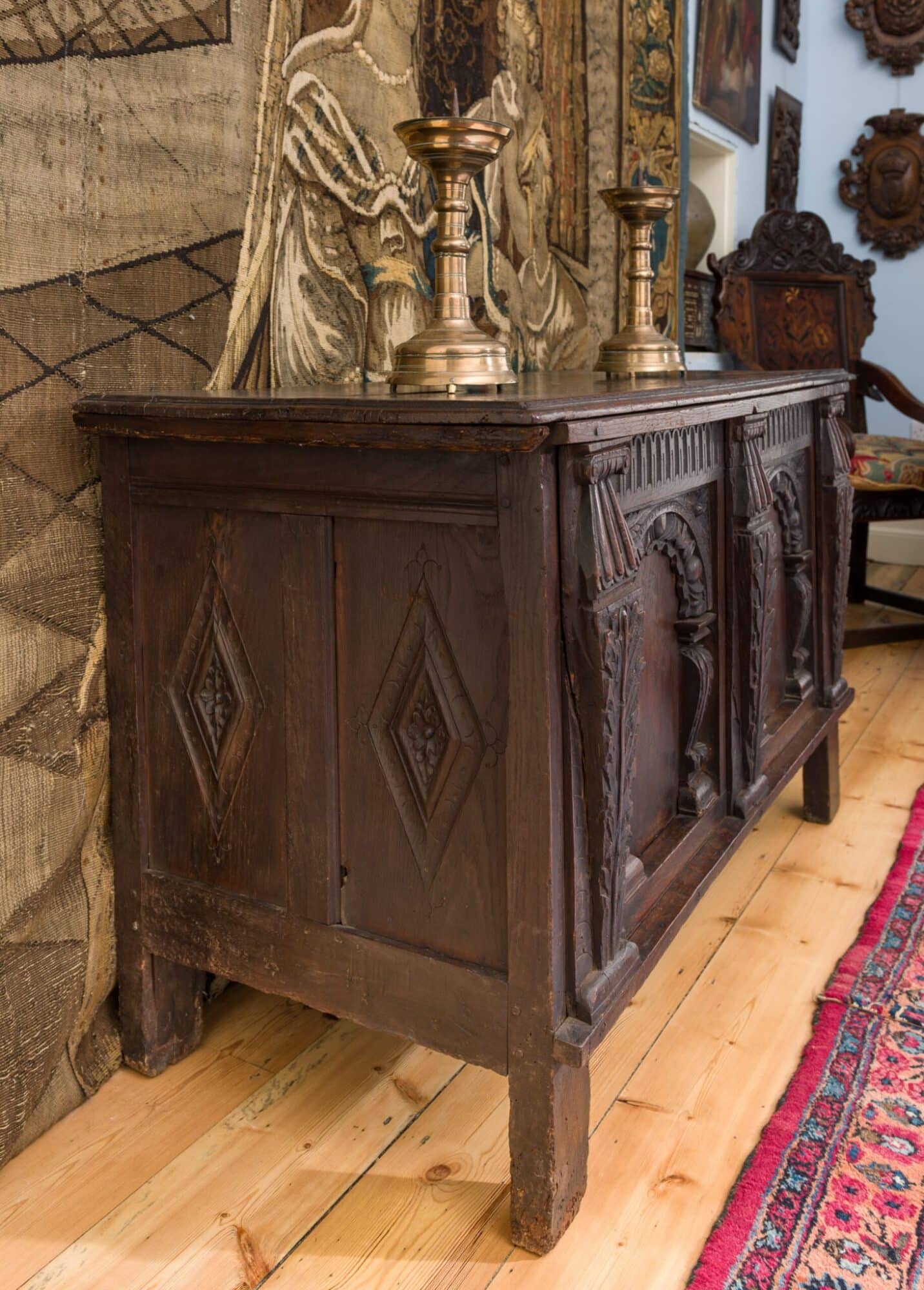 Elizabeth I oak carved chest