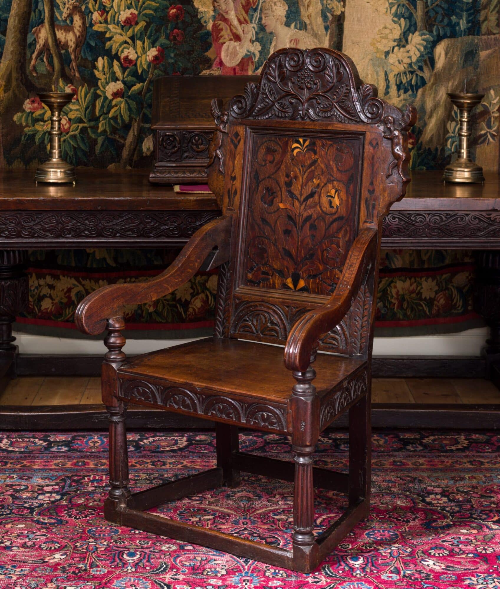 Charles I inlaid oak armchair