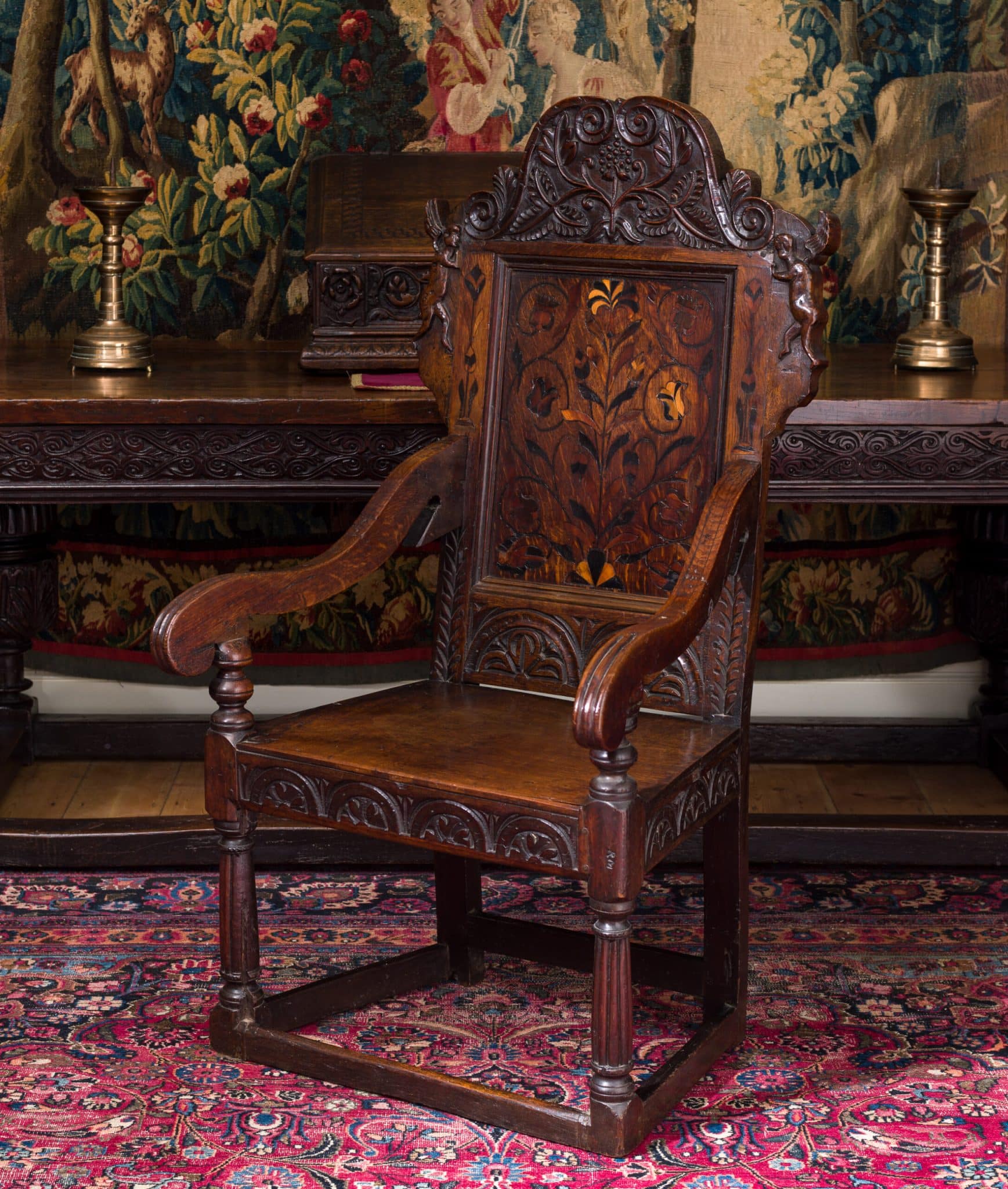 Charles I inlaid oak armchair