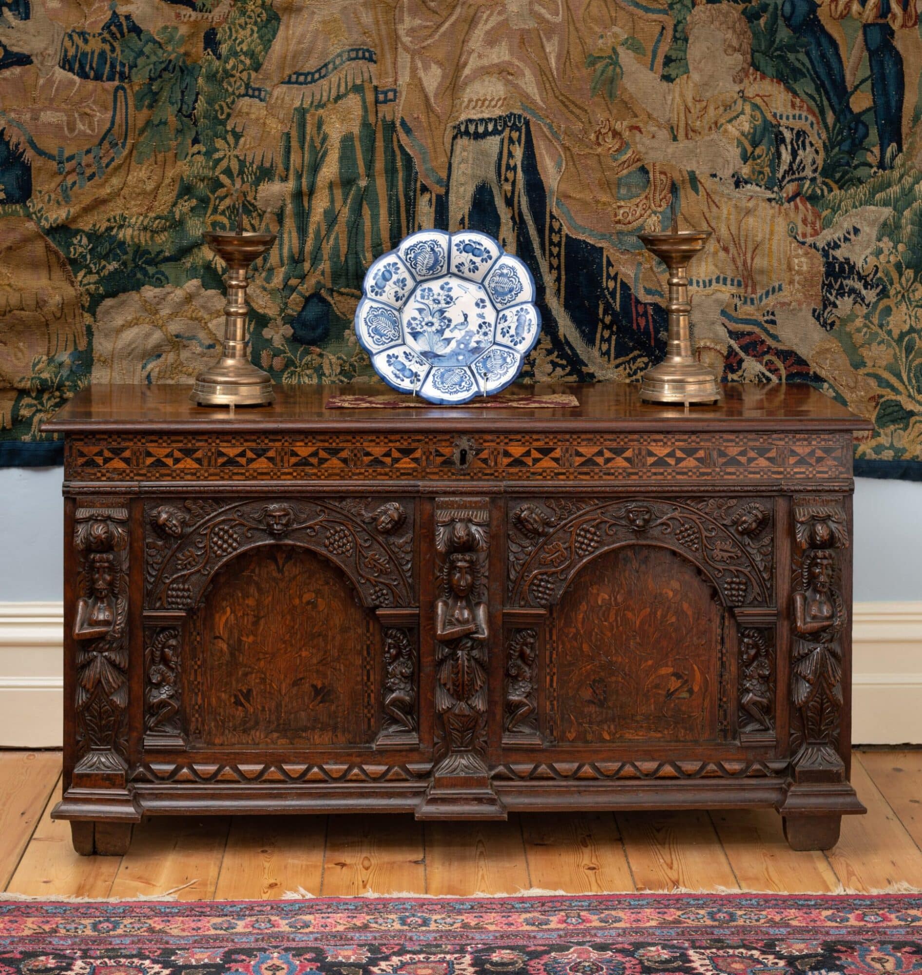 Elizabeth I Carved and Inlaid Oak Chest