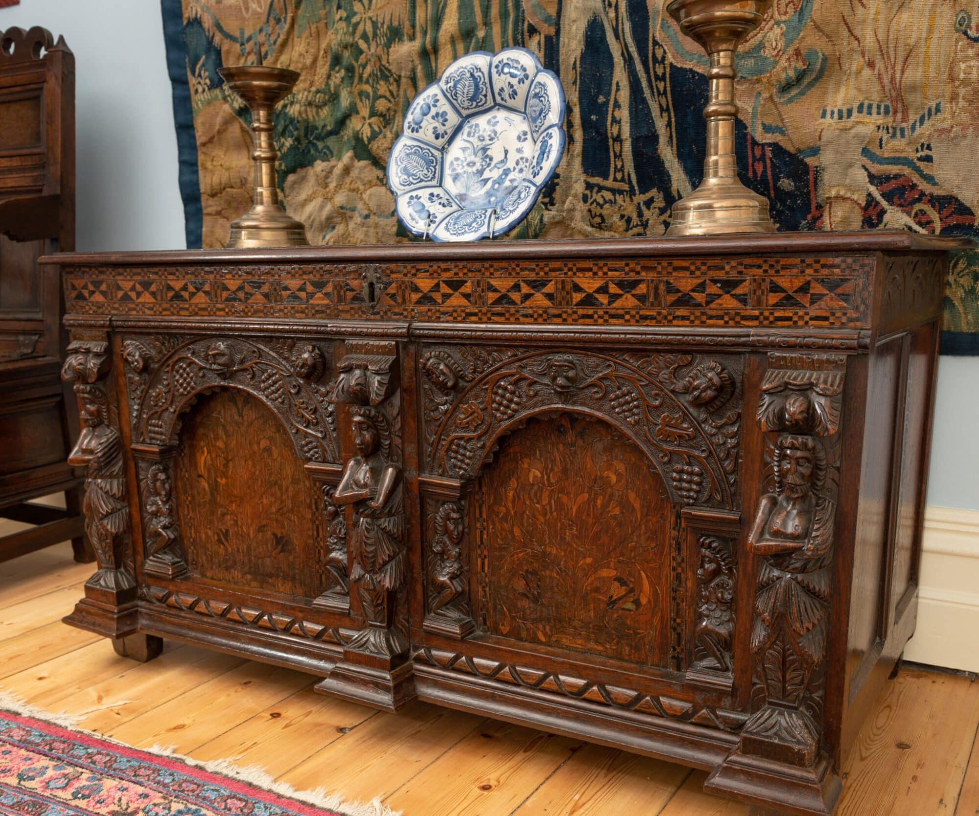 Elizabeth I Carved and Inlaid Oak Chest