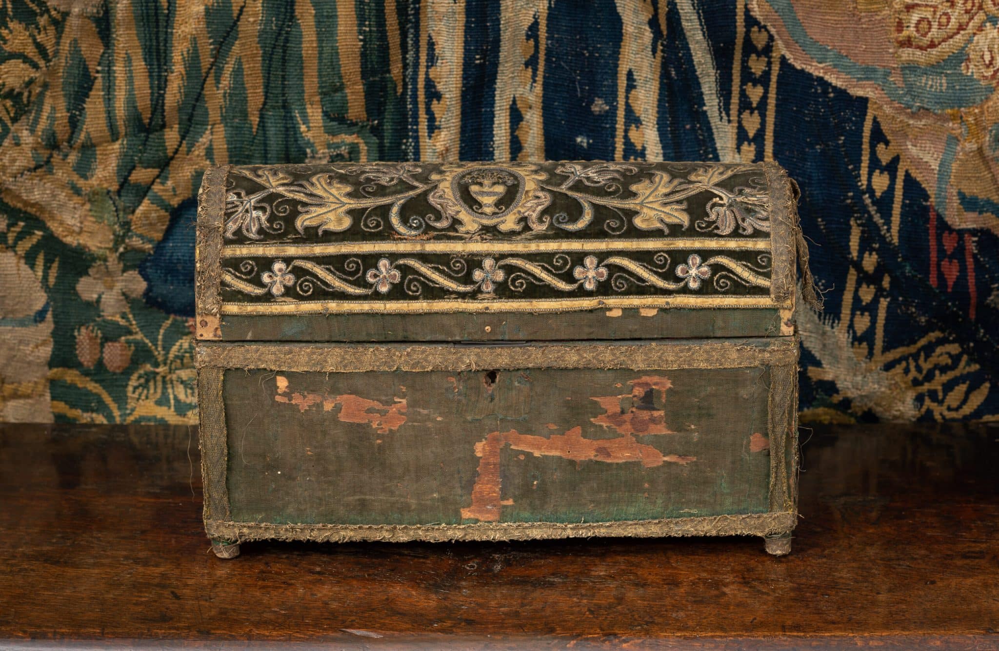 Henry VIII velvet covered embroidered casket