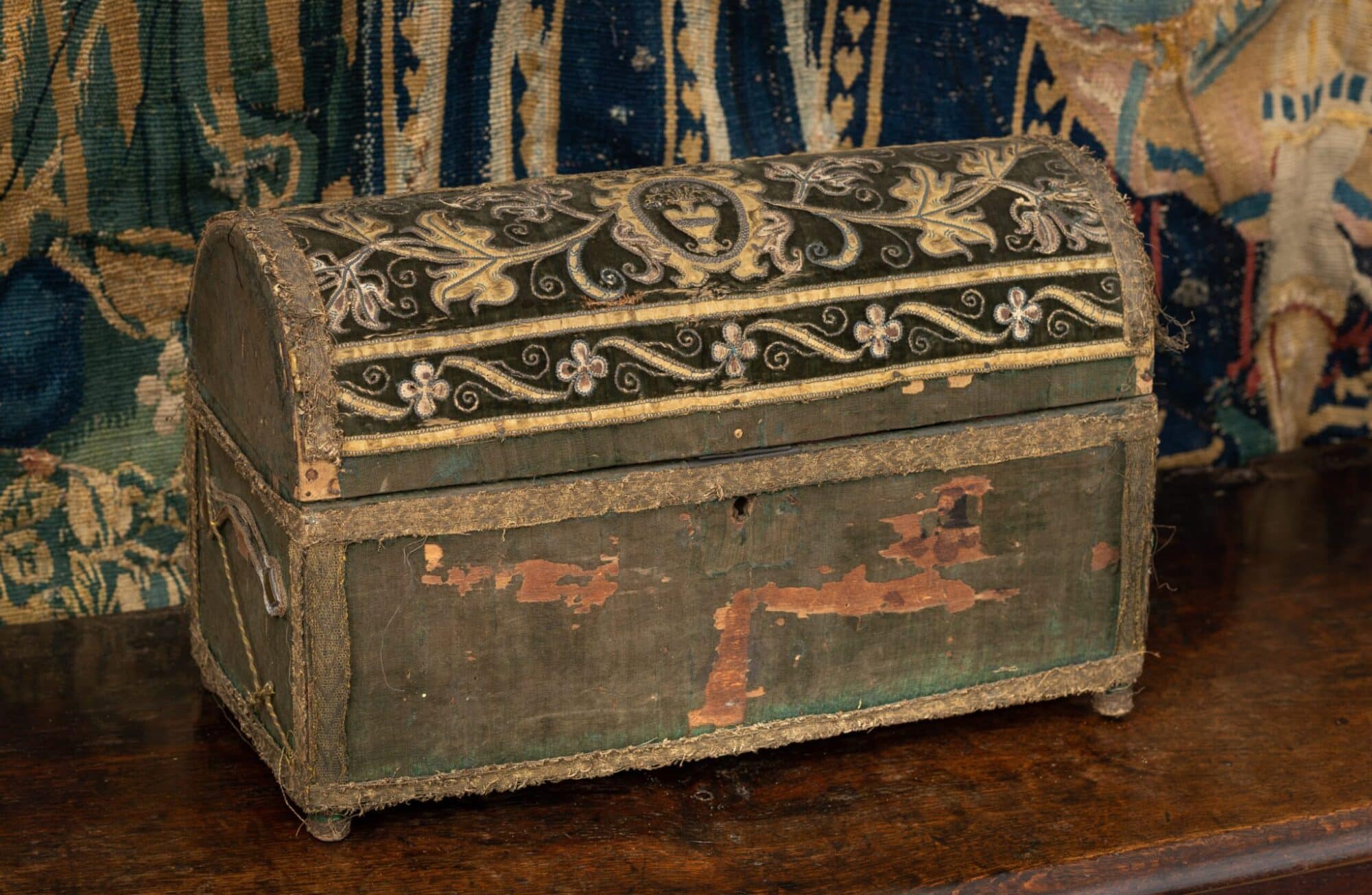 Henry VIII velvet covered embroidered casket