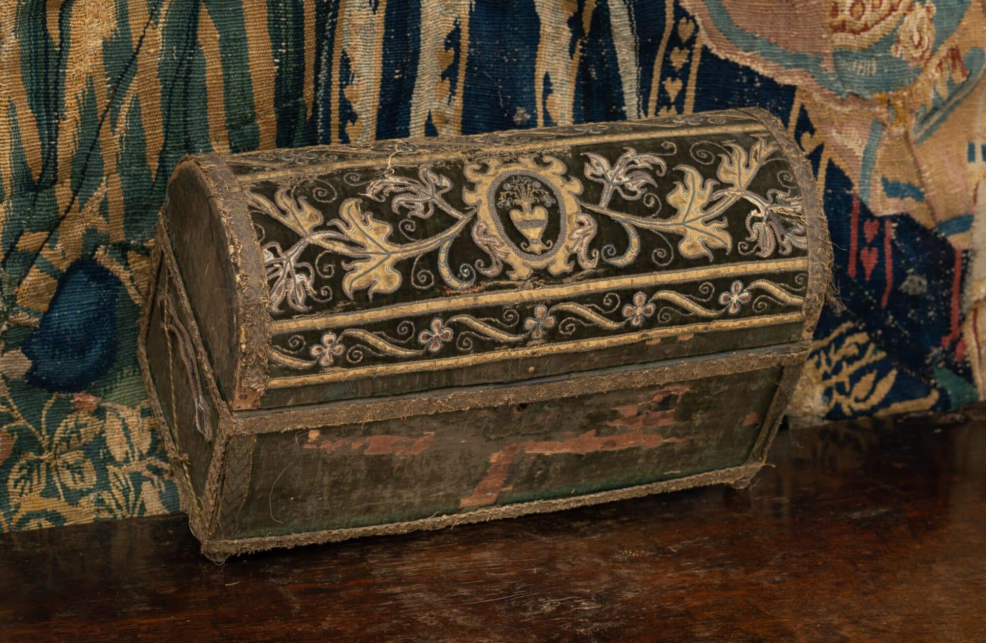 Henry VIII velvet covered embroidered casket