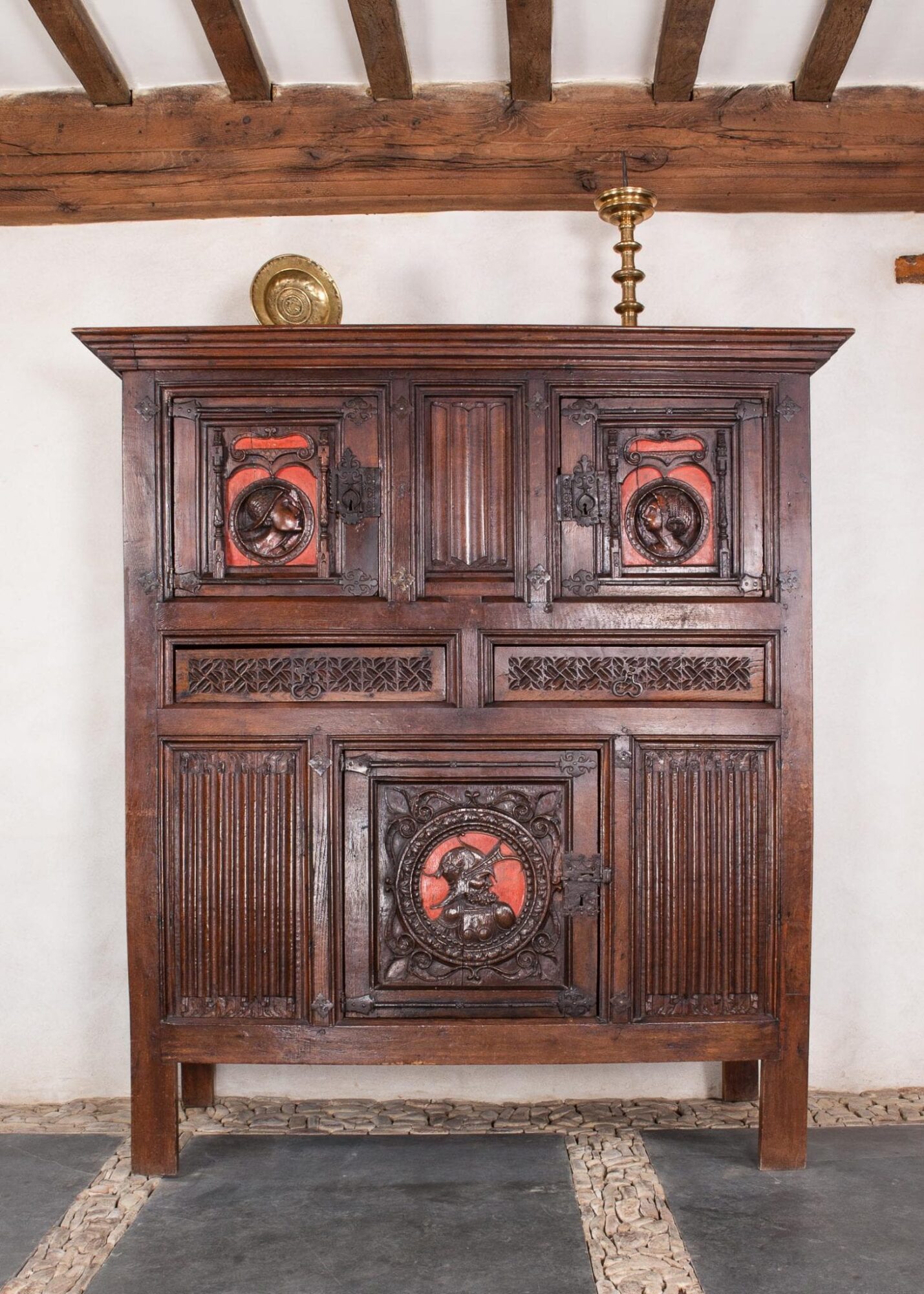 Early 16th century carved oak aumbry