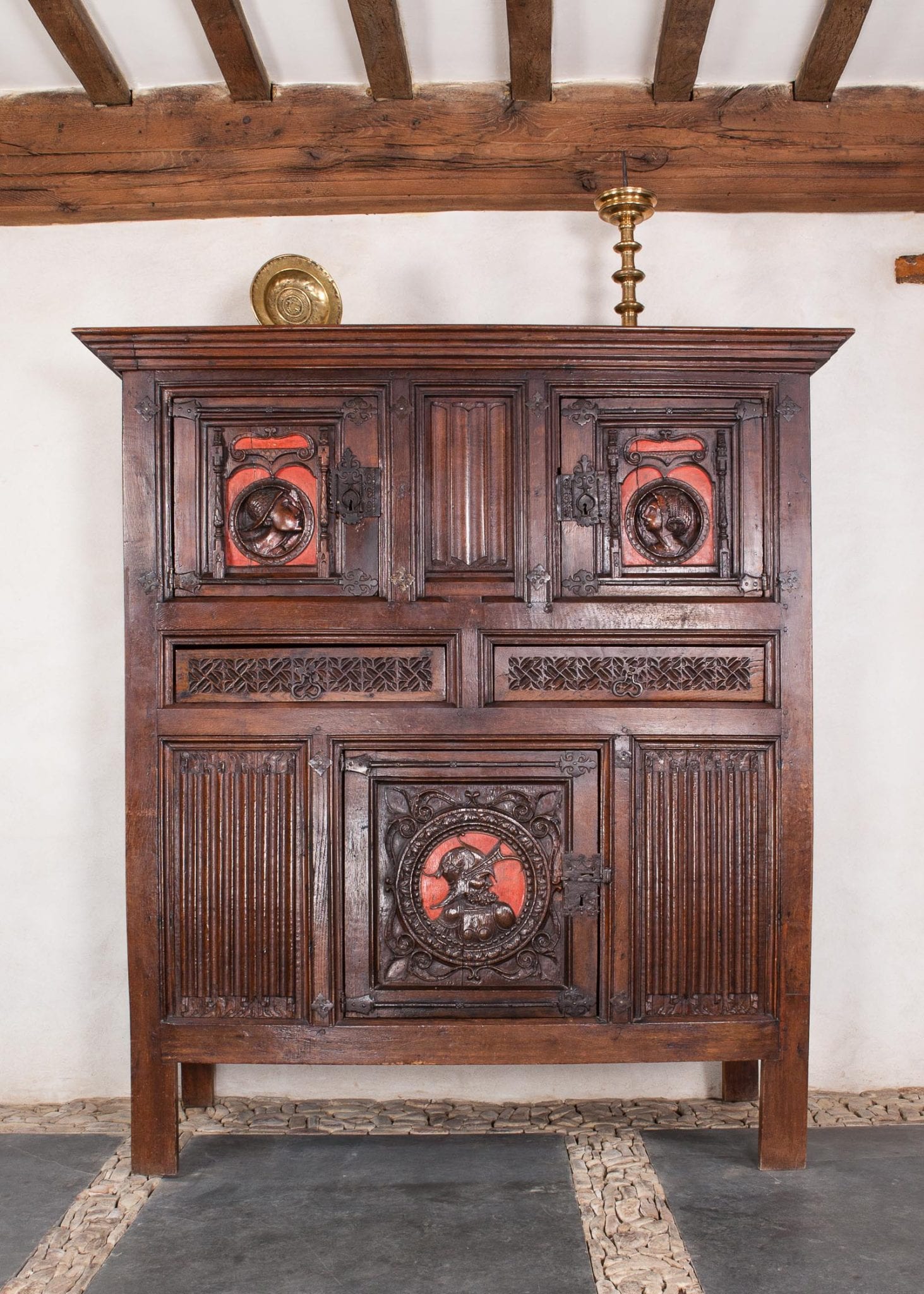 Early 16th century carved oak aumbry