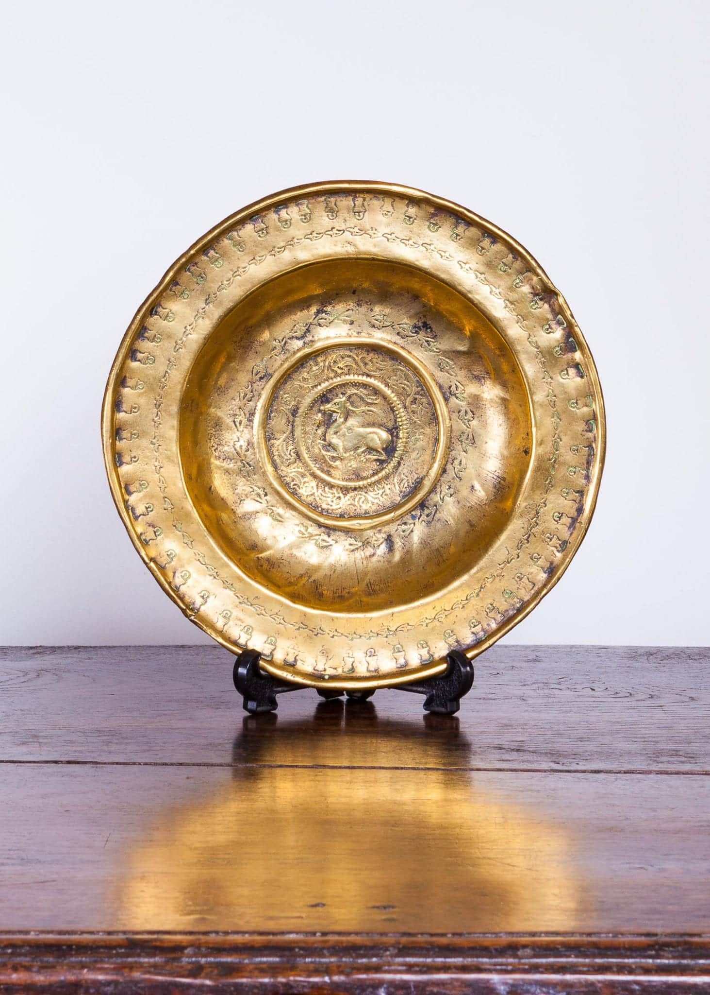 Gothic brass alms dish