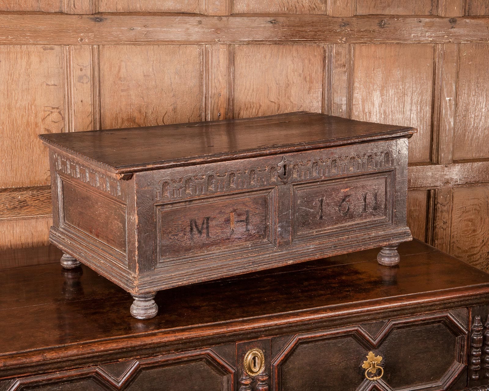 James I oak carved table box