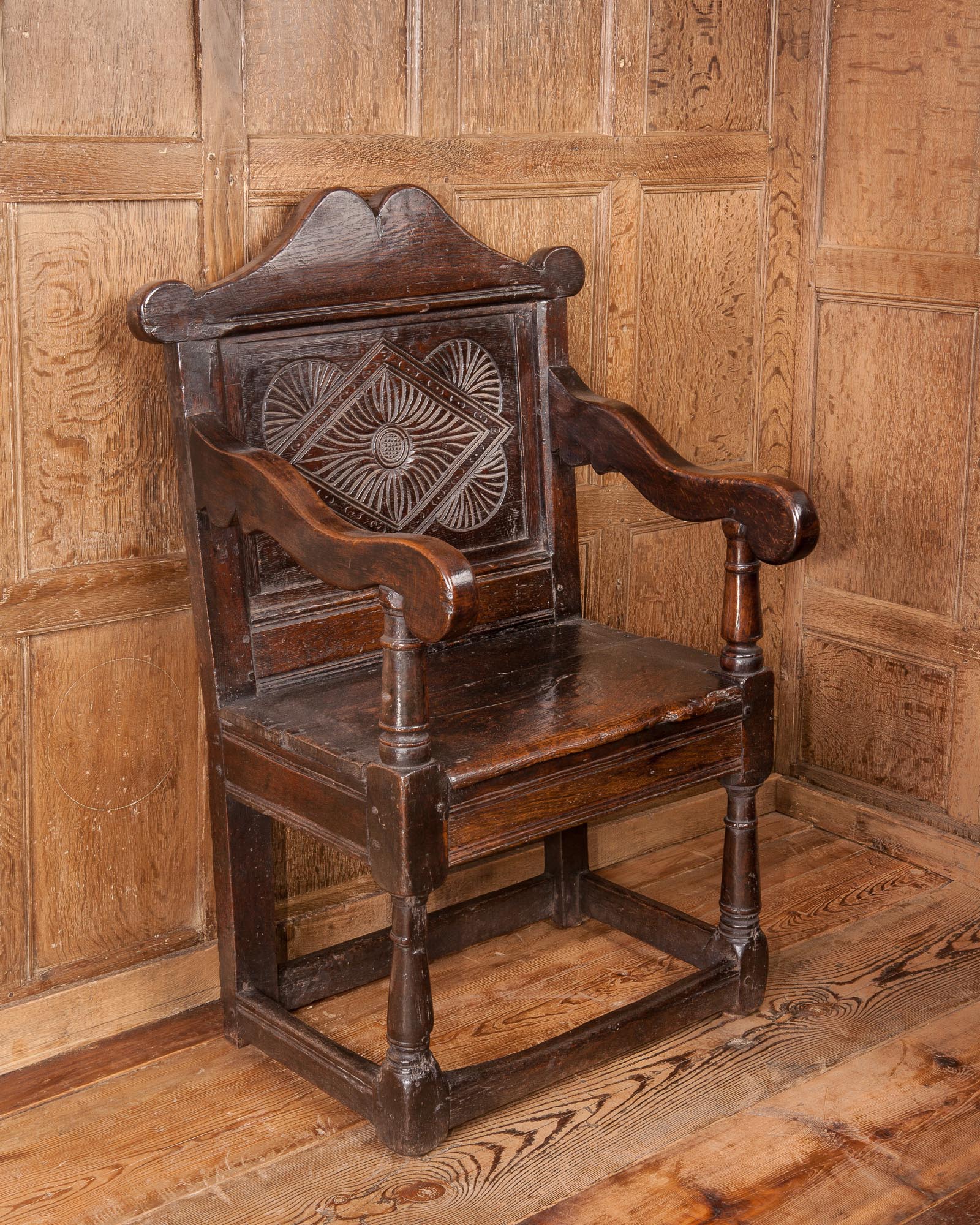 17th century joined oak armchair