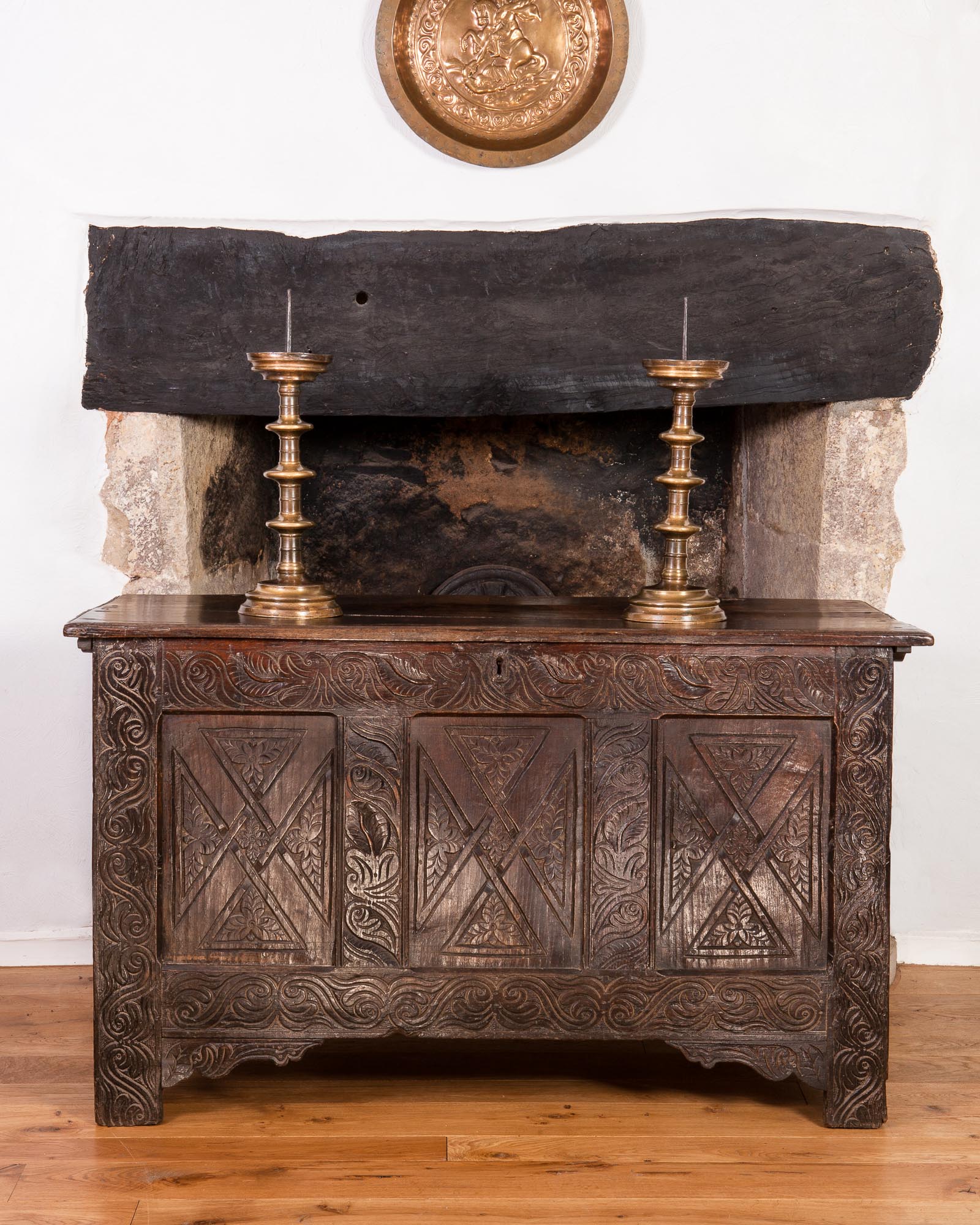 17th century carved oak chest