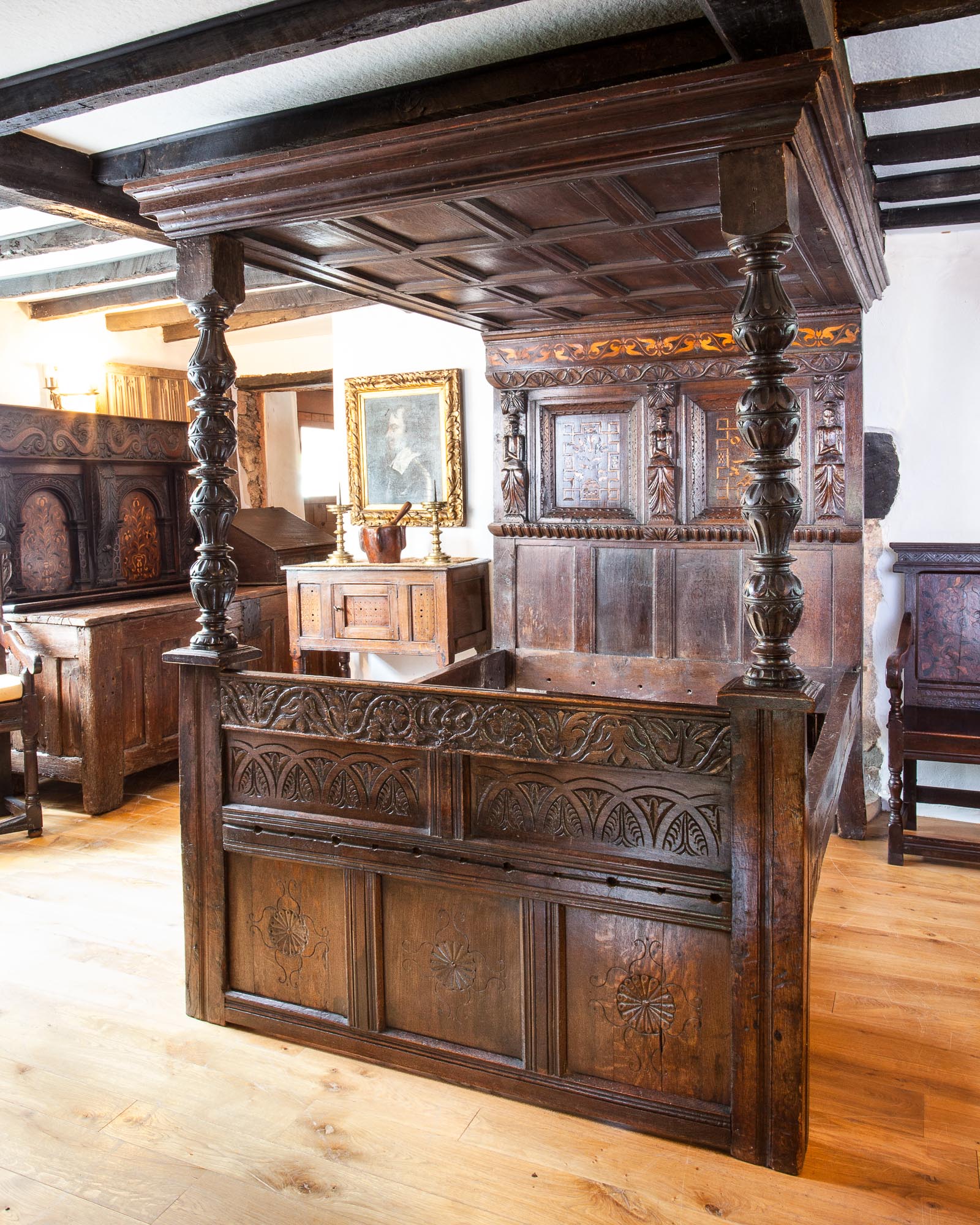 Charles I inlaid tester bed