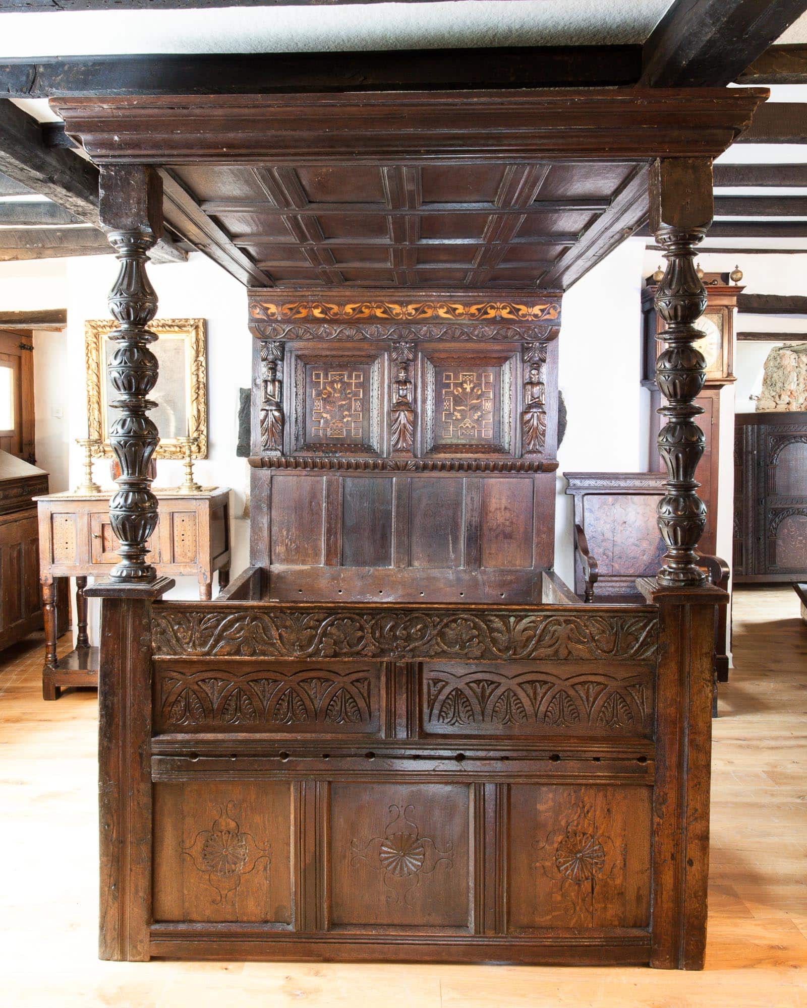 Charles I inlaid tester bed