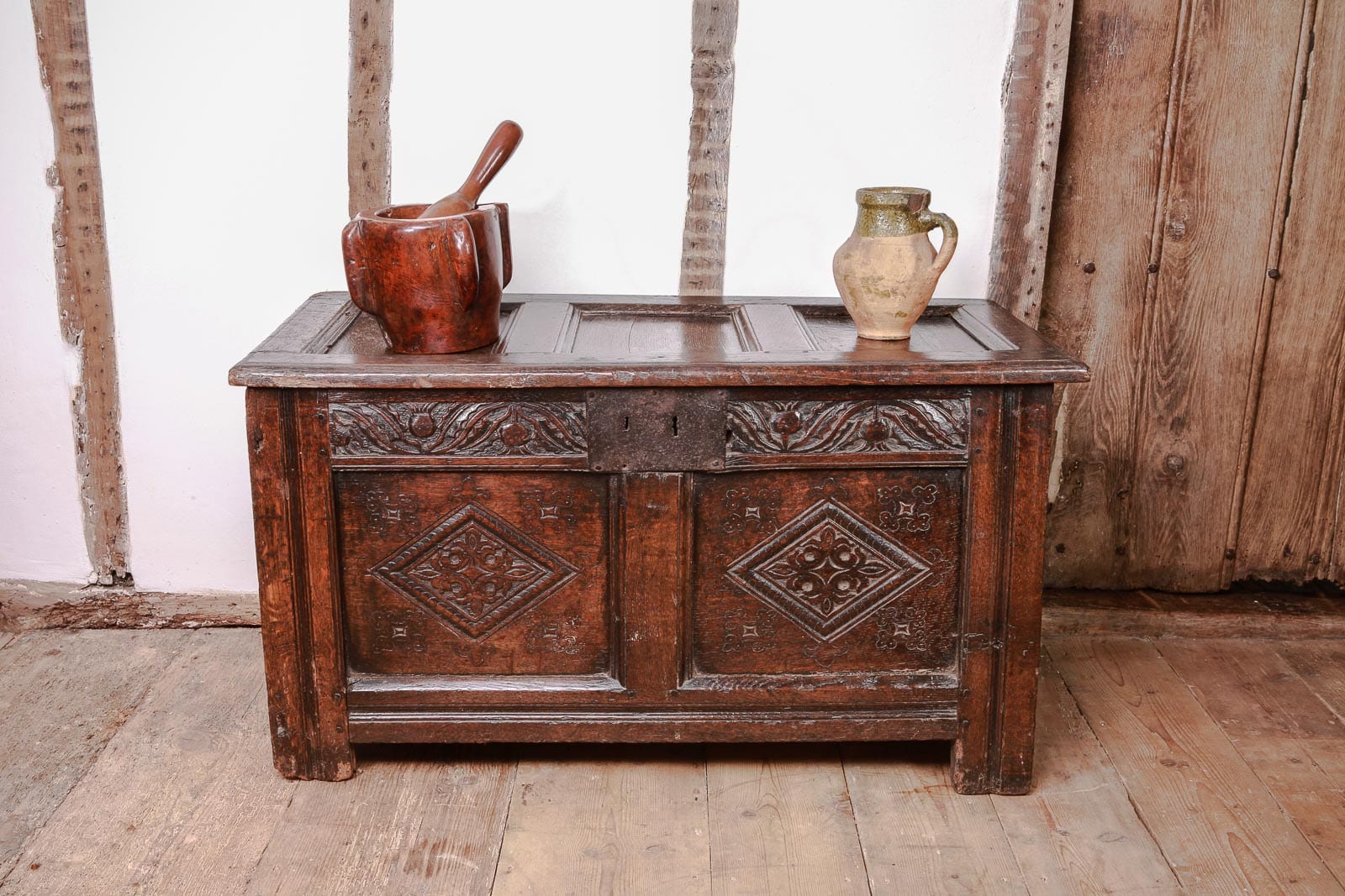 Charles II carved oak chest