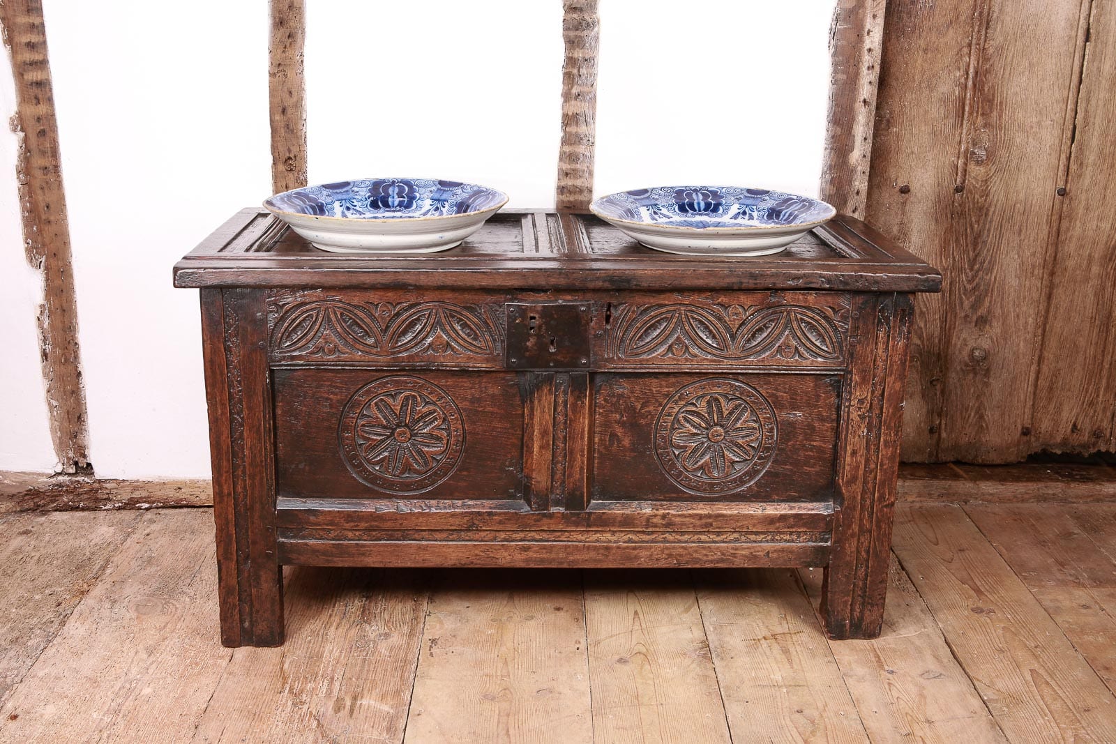 Charles II oak carved chest