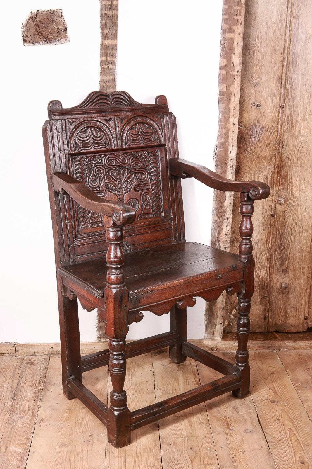 17th century joined oak armchair