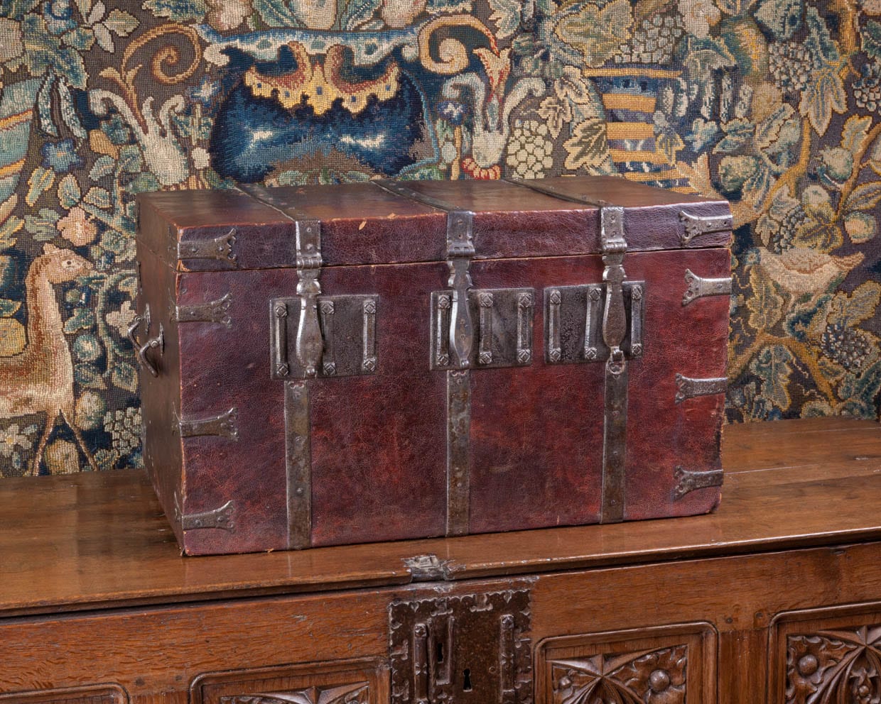 16th century oak leather bound box